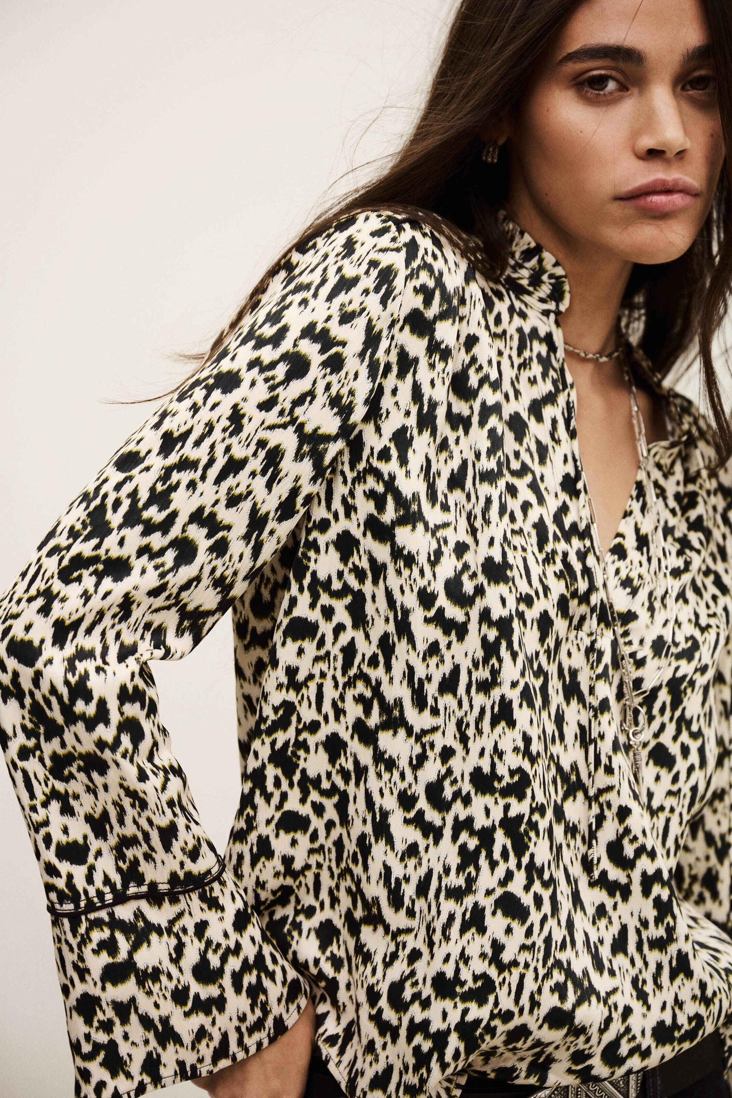 ba&sh Long Patterned Blouse Pia Off-White