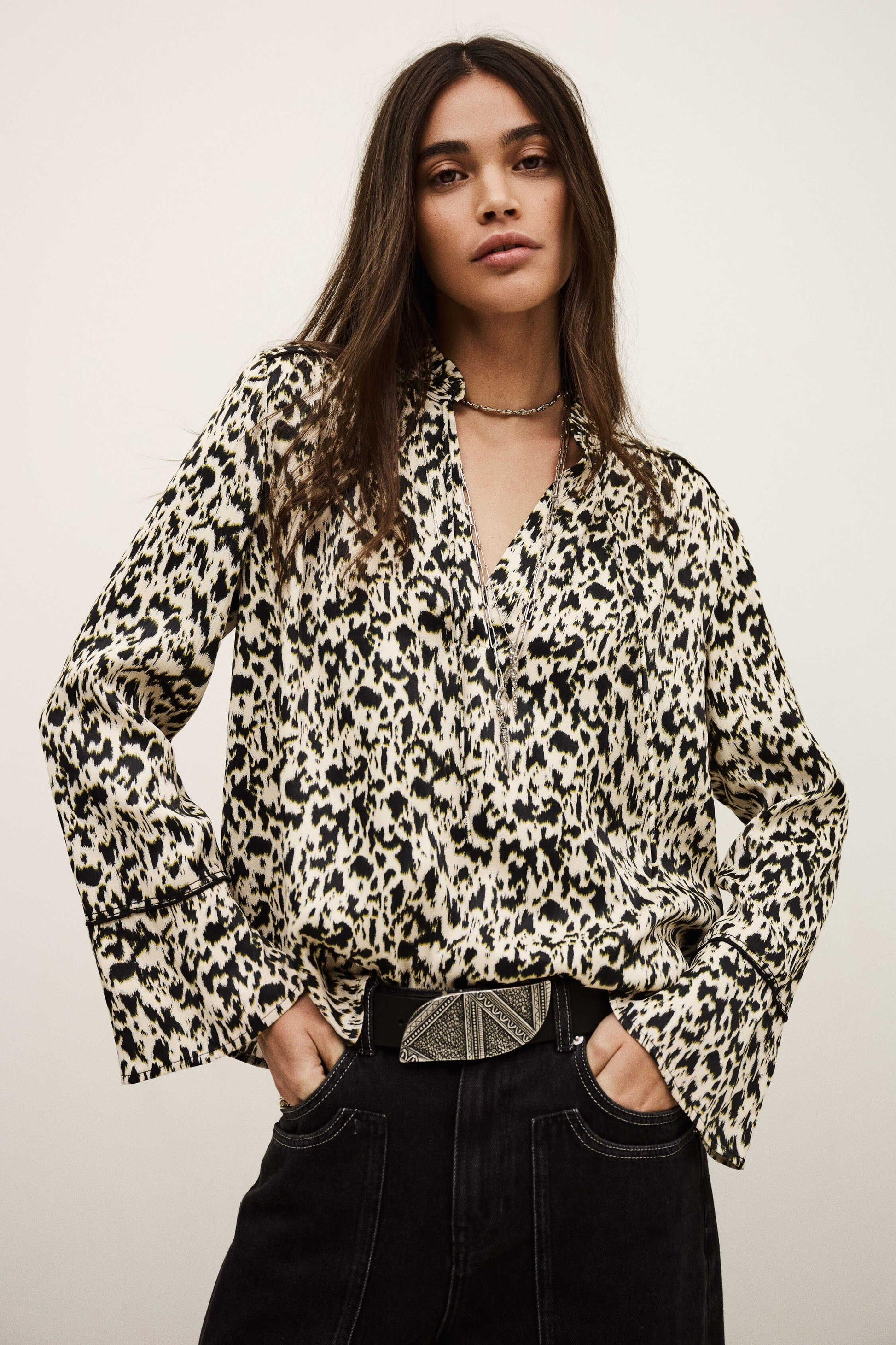 ba&sh Long Patterned Blouse Pia Off-White