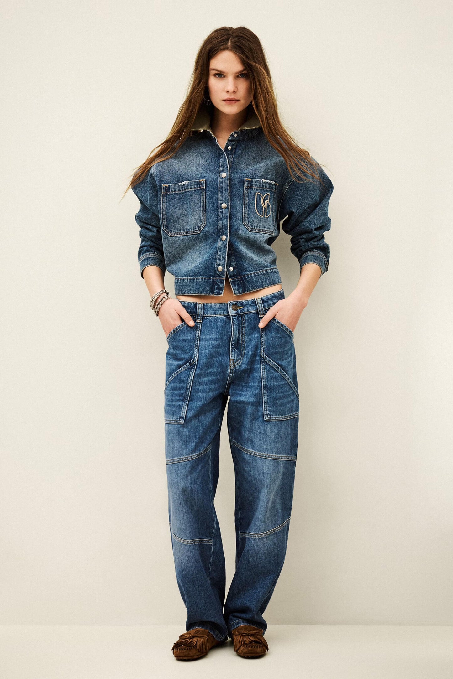 ba&sh Textured Cargo Jeans Moyce Blue
