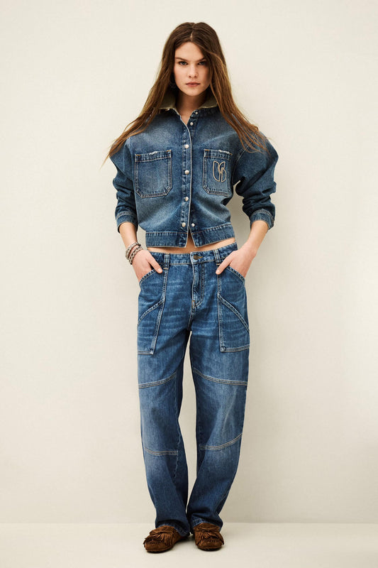 ba&sh Textured Cargo Jeans Moyce Blue