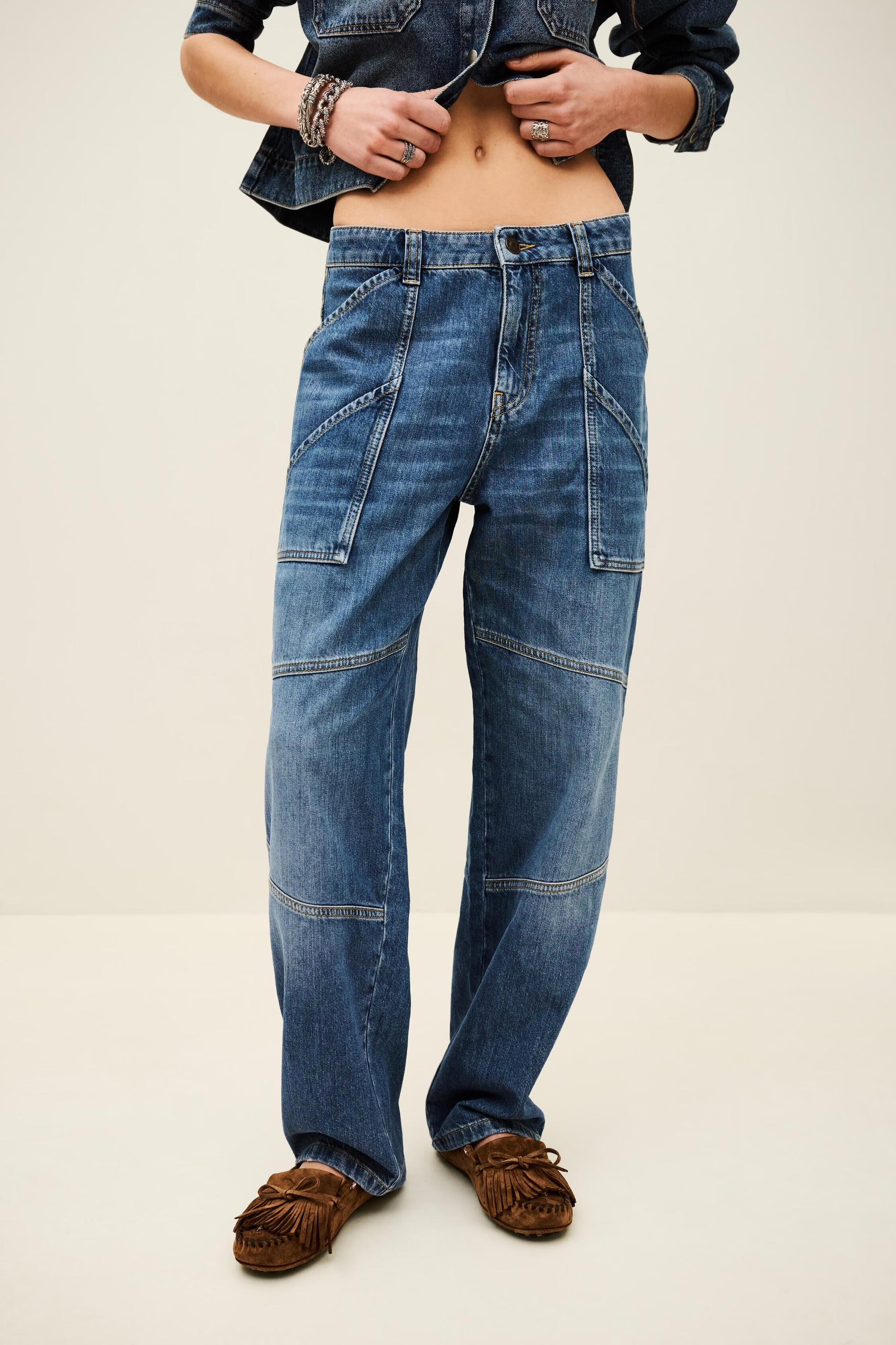 ba&sh Textured Cargo Jeans Moyce Blue
