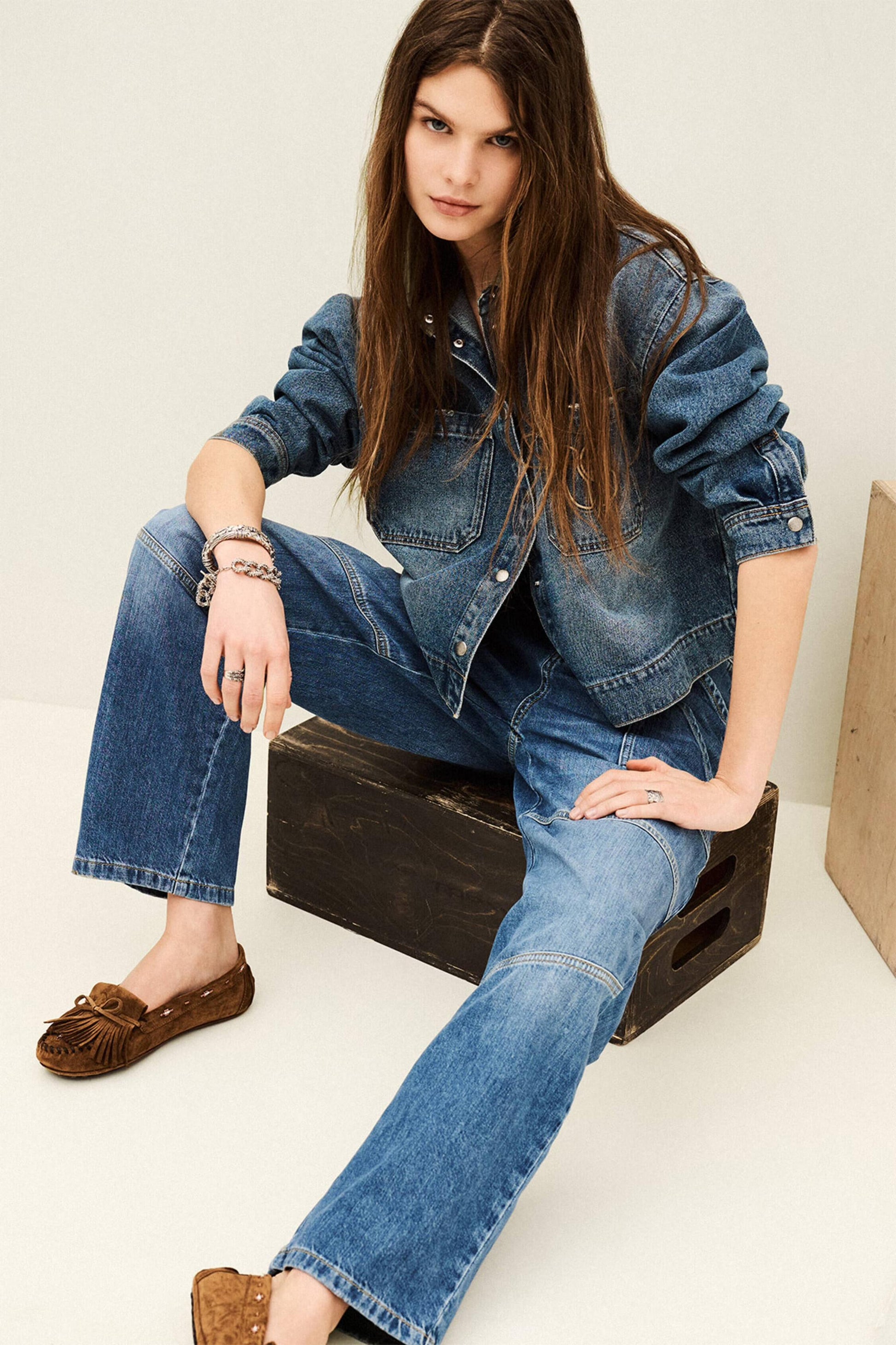 ba&sh Textured Cargo Jeans Moyce Blue