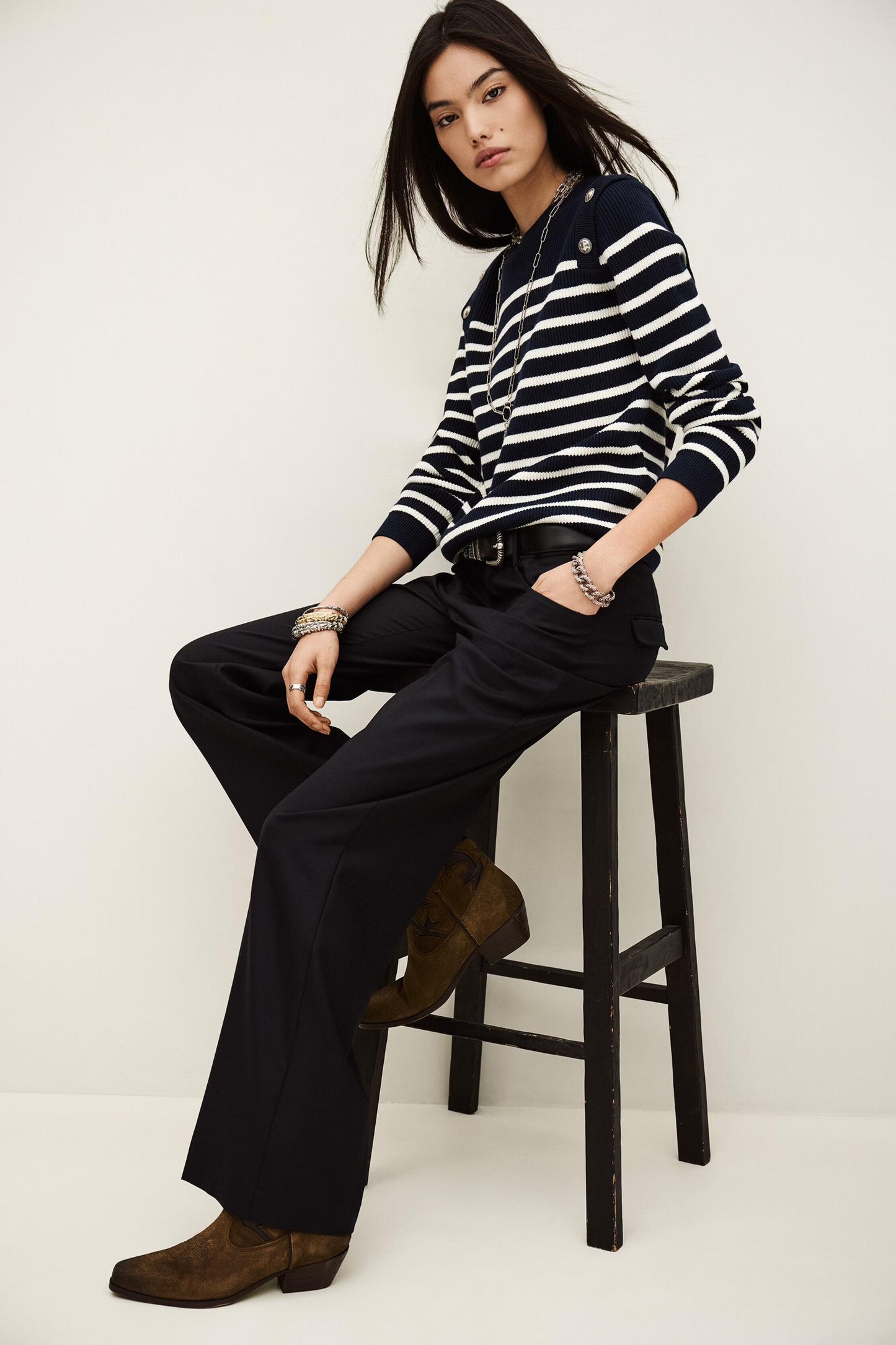 ba&sh Bootcut Wool Pants Nives Blue