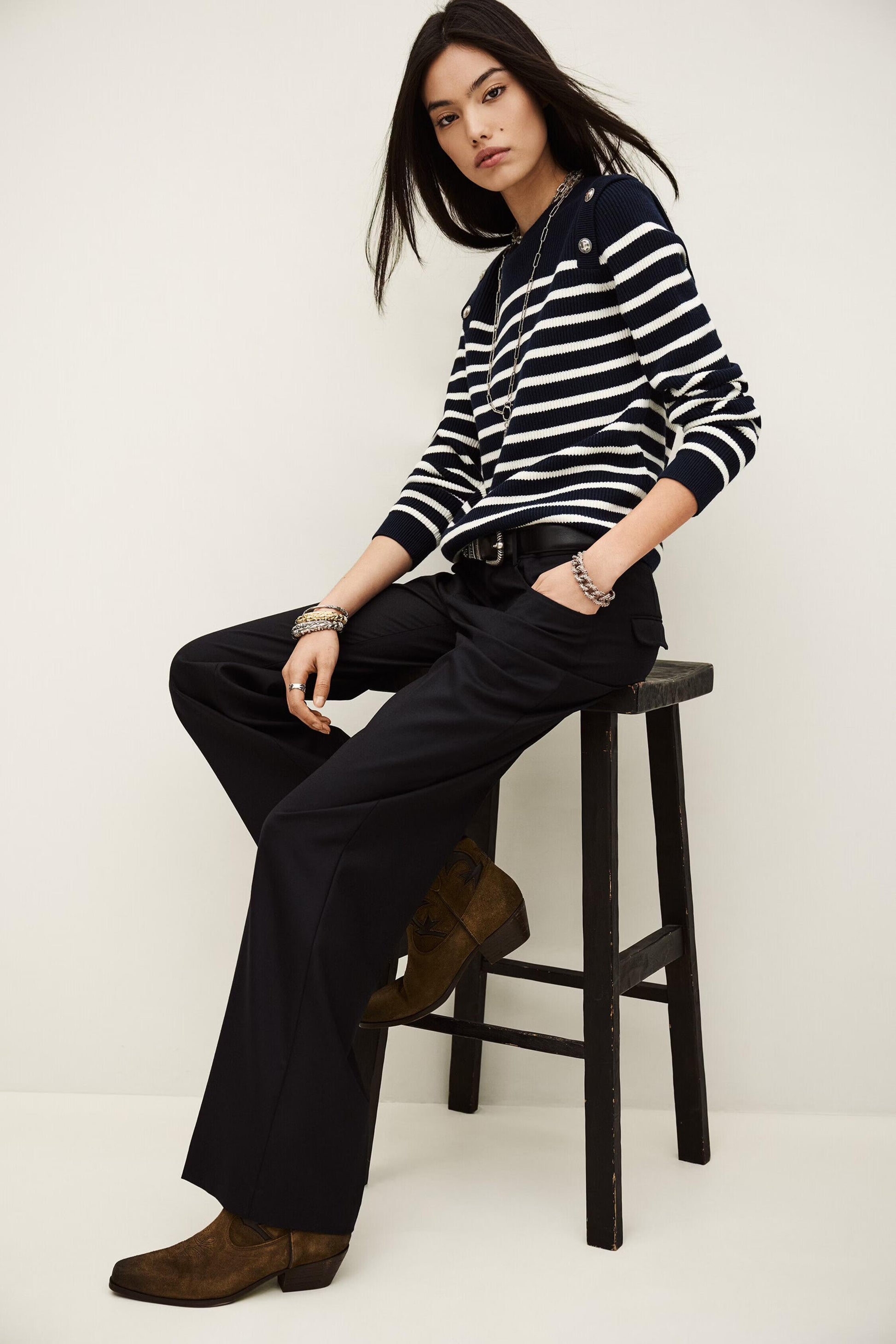 ba&sh Bootcut Wool Pants Nives Blue