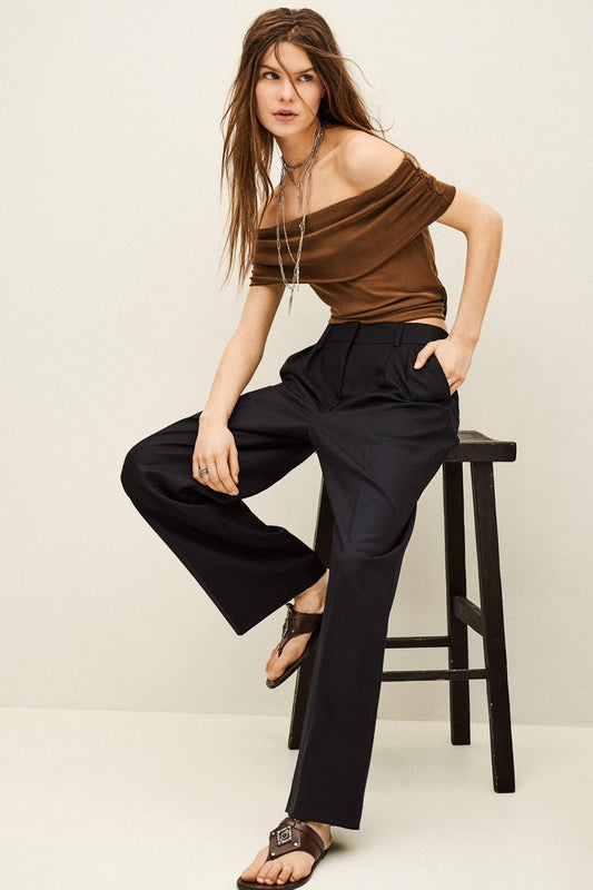 ba&sh Wide-Leg Wool Pants Nani Blue