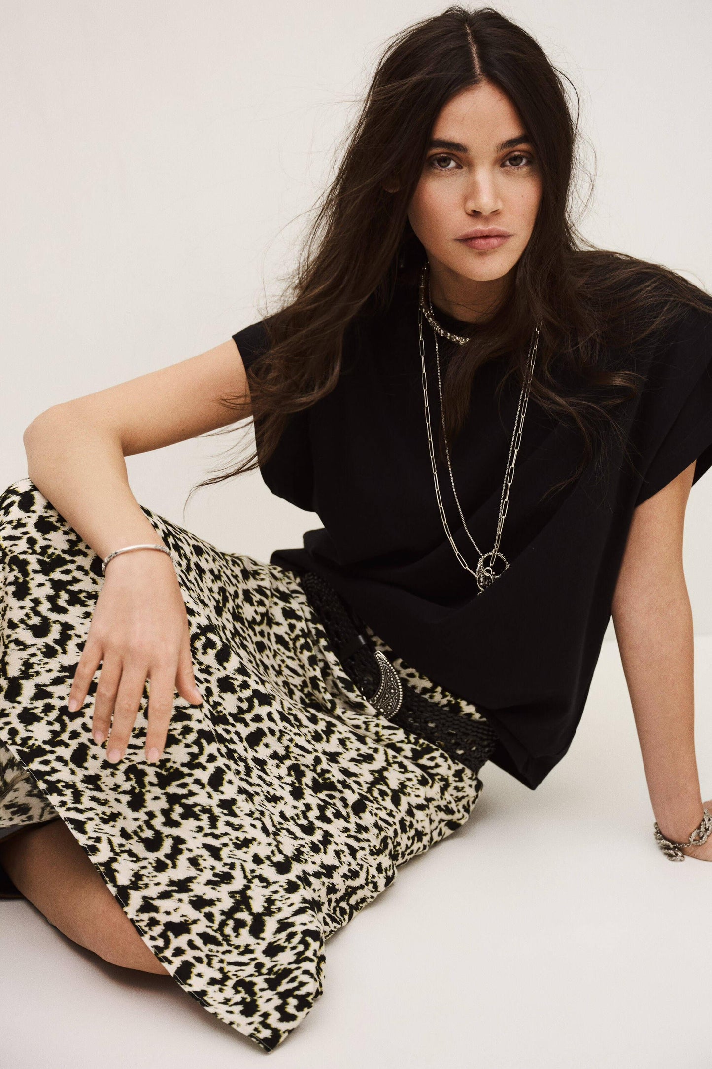 ba&sh Asymmetrical Midi Skirt Paena Off-White