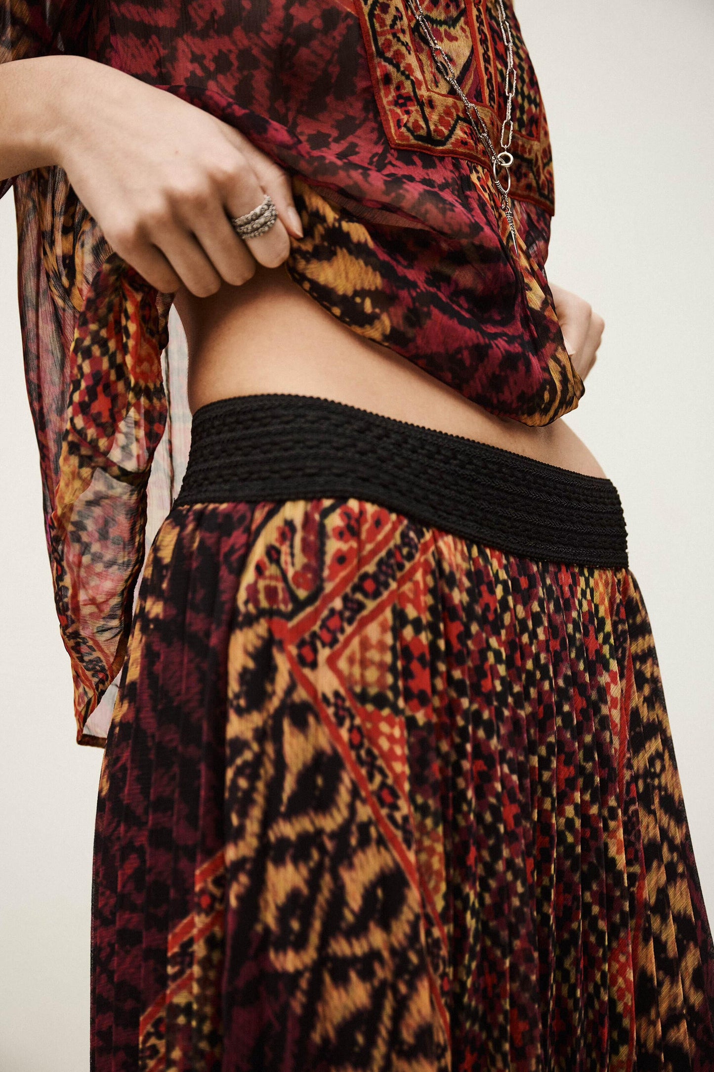 ba&sh Patterned Midi Skirt Olgia Red