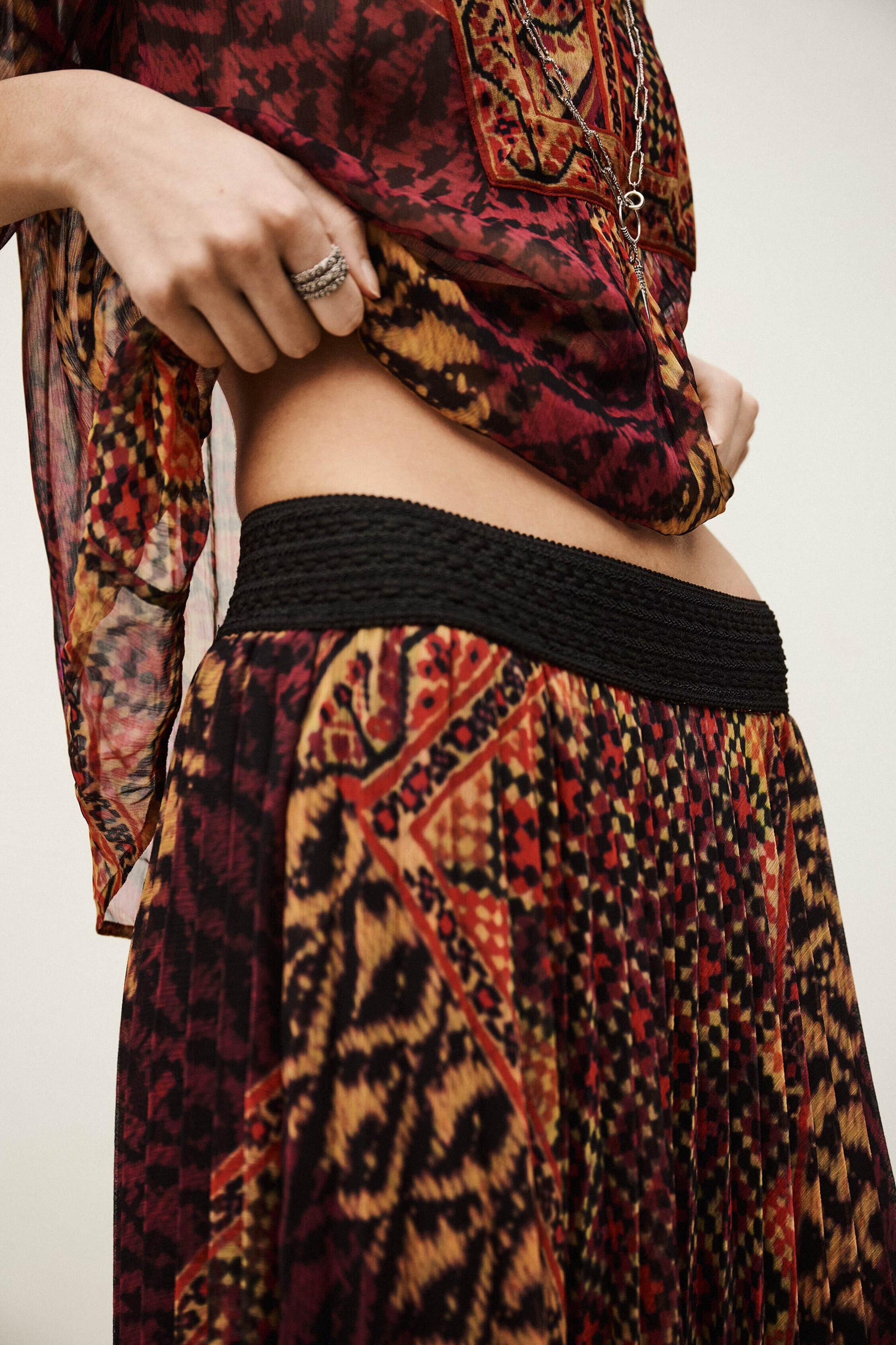 ba&sh Patterned Midi Skirt Olgia Red