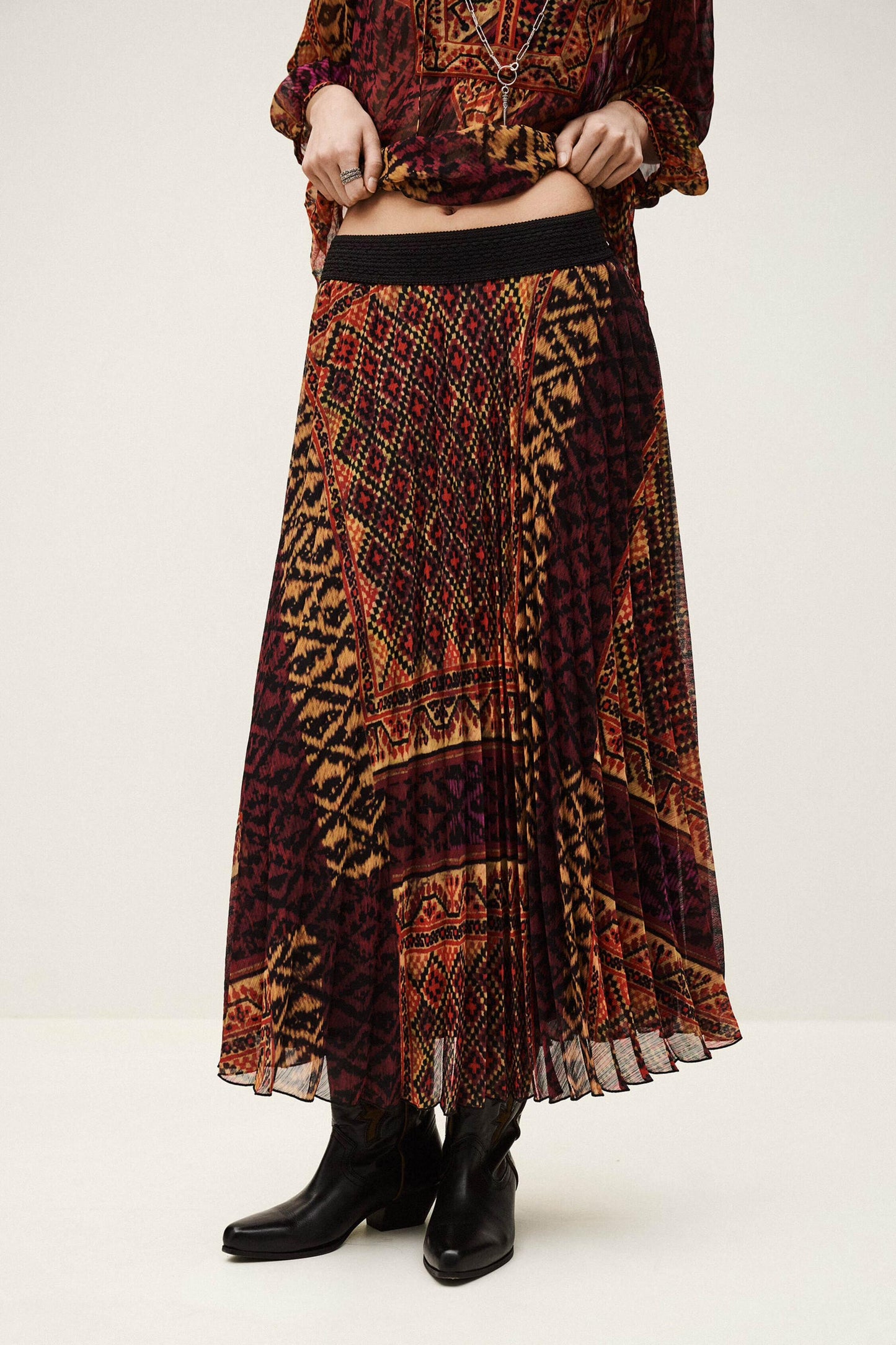 ba&sh Patterned Midi Skirt Olgia Red
