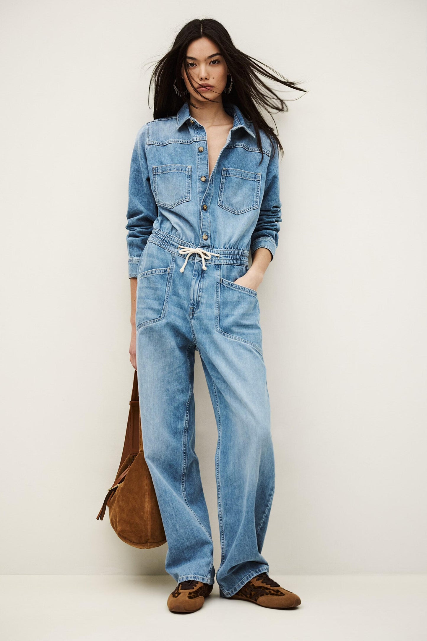 ba&sh Denim Cargo Jumpsuit Myrella Blue