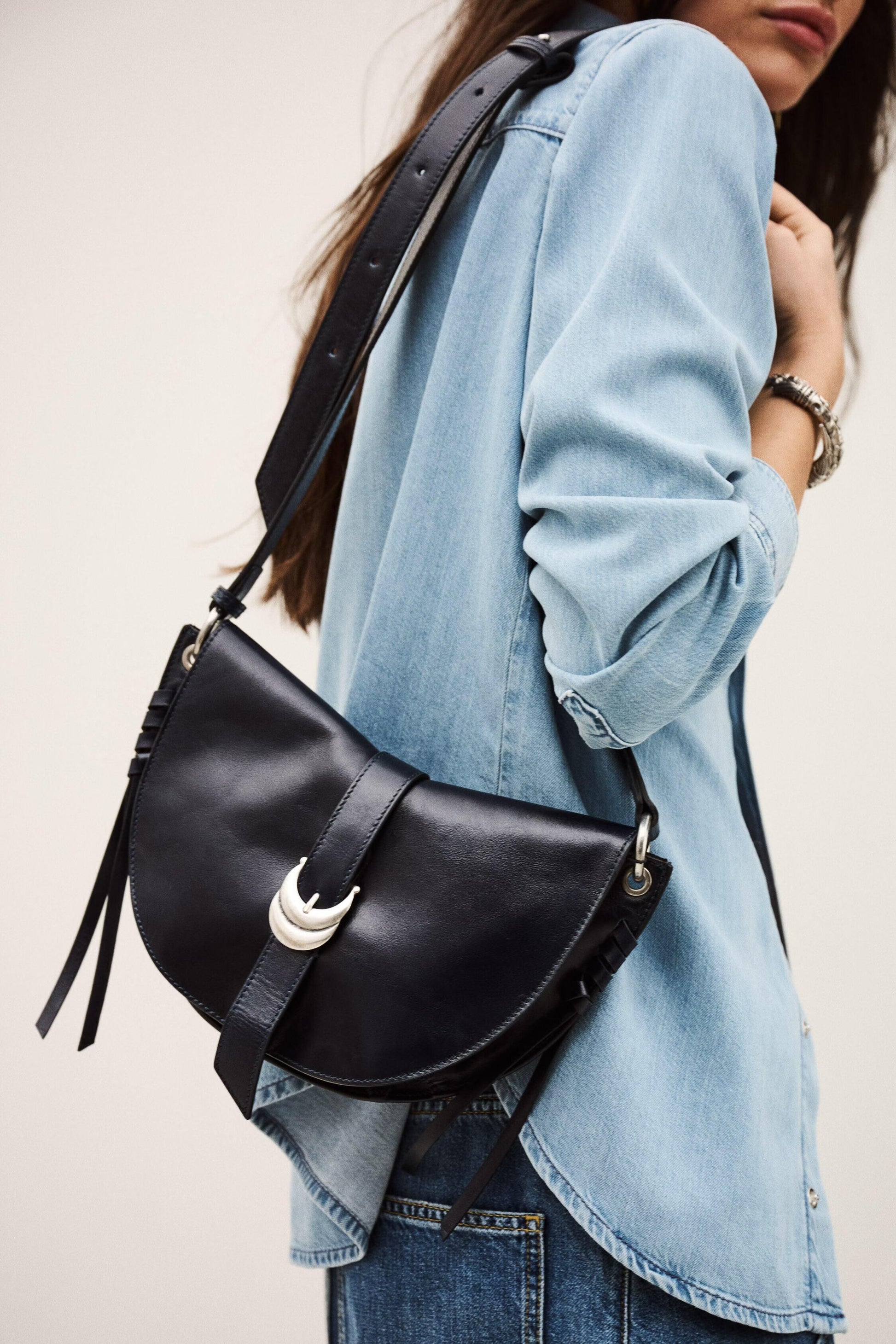 ba&sh Leather Saddle Bag Youyou Blue