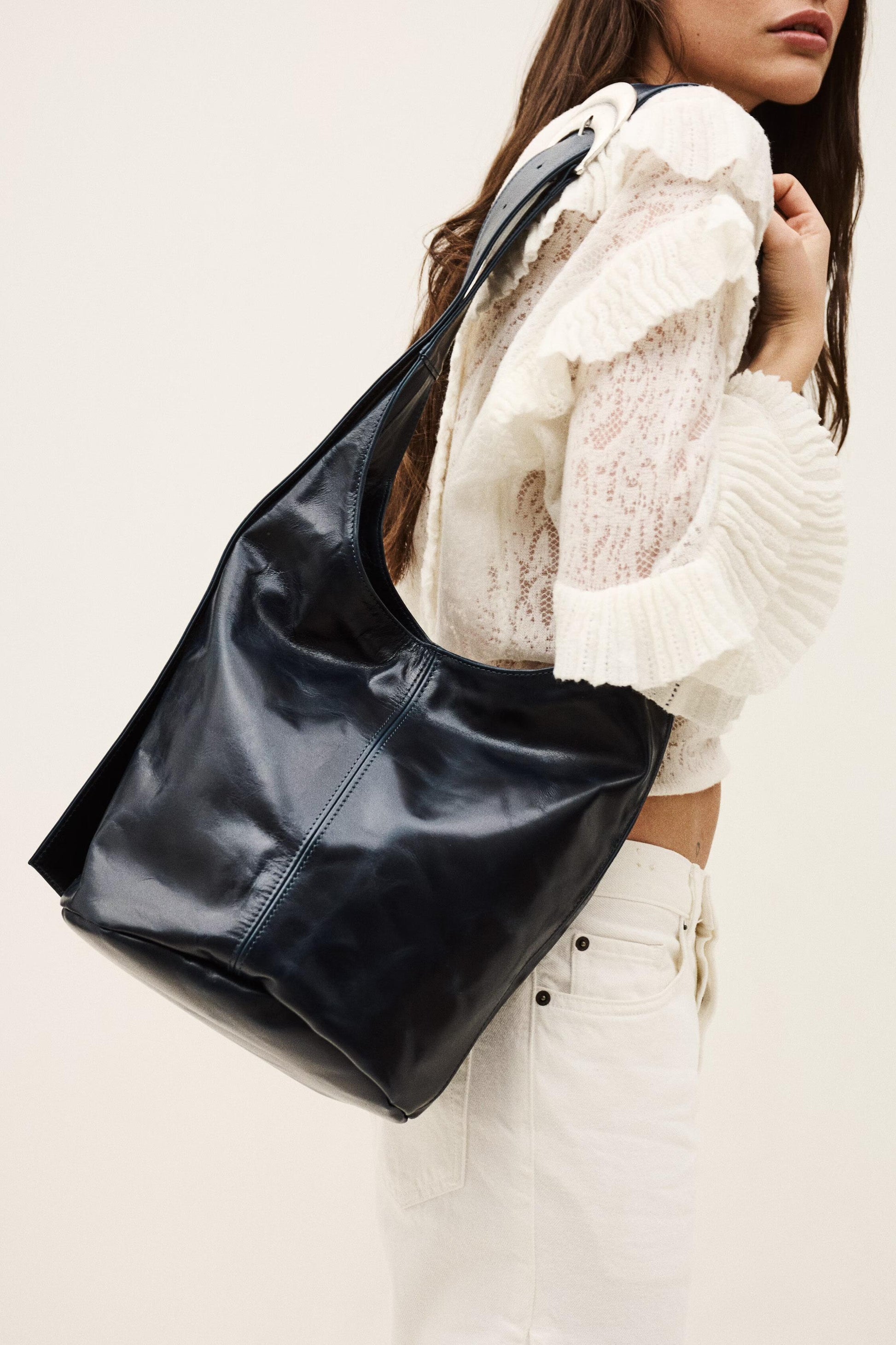 ba&sh Leather Bucket Bag Youyou Blue