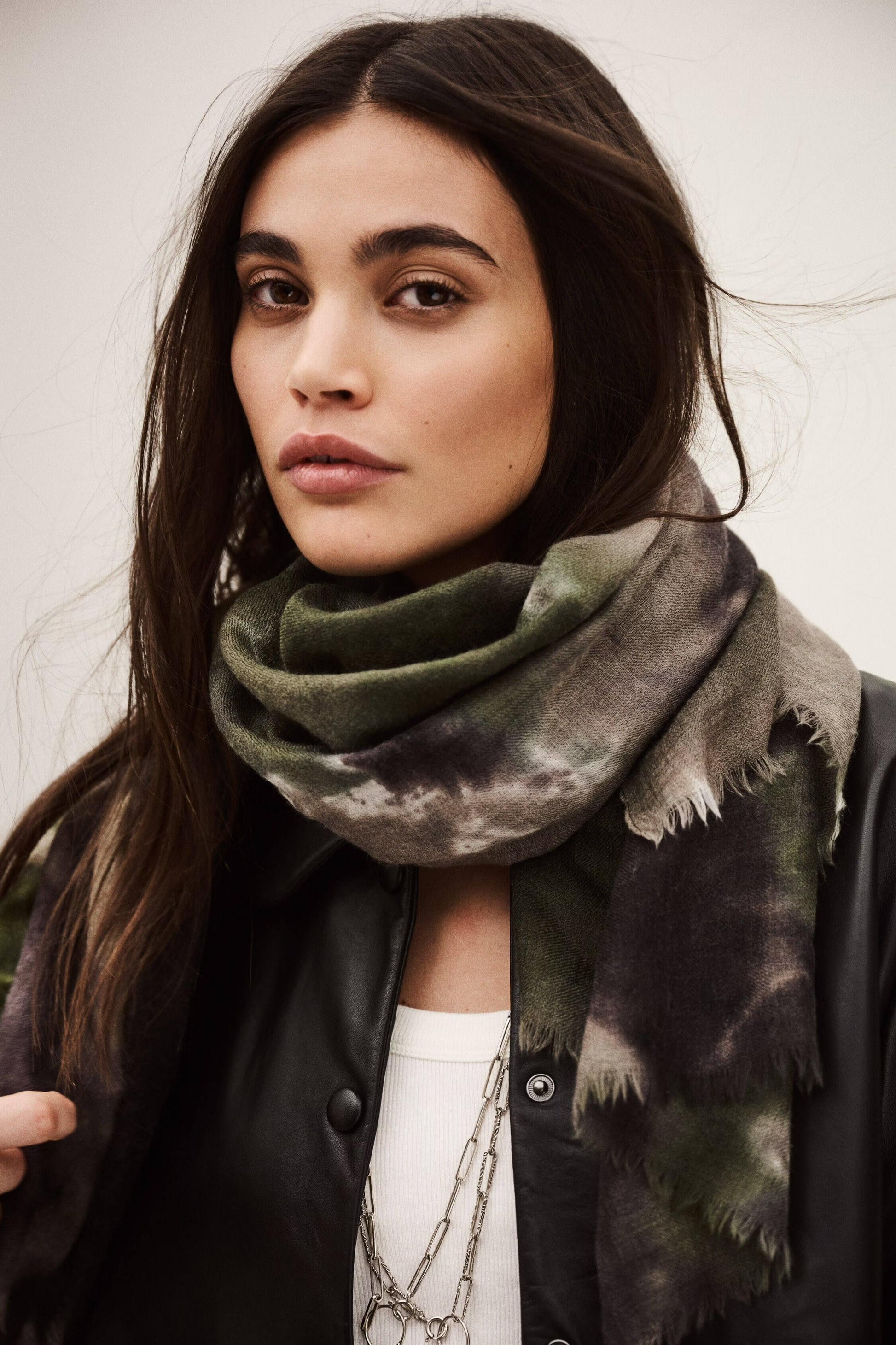 ba&sh Wool And Silk Scarf Sofia Green