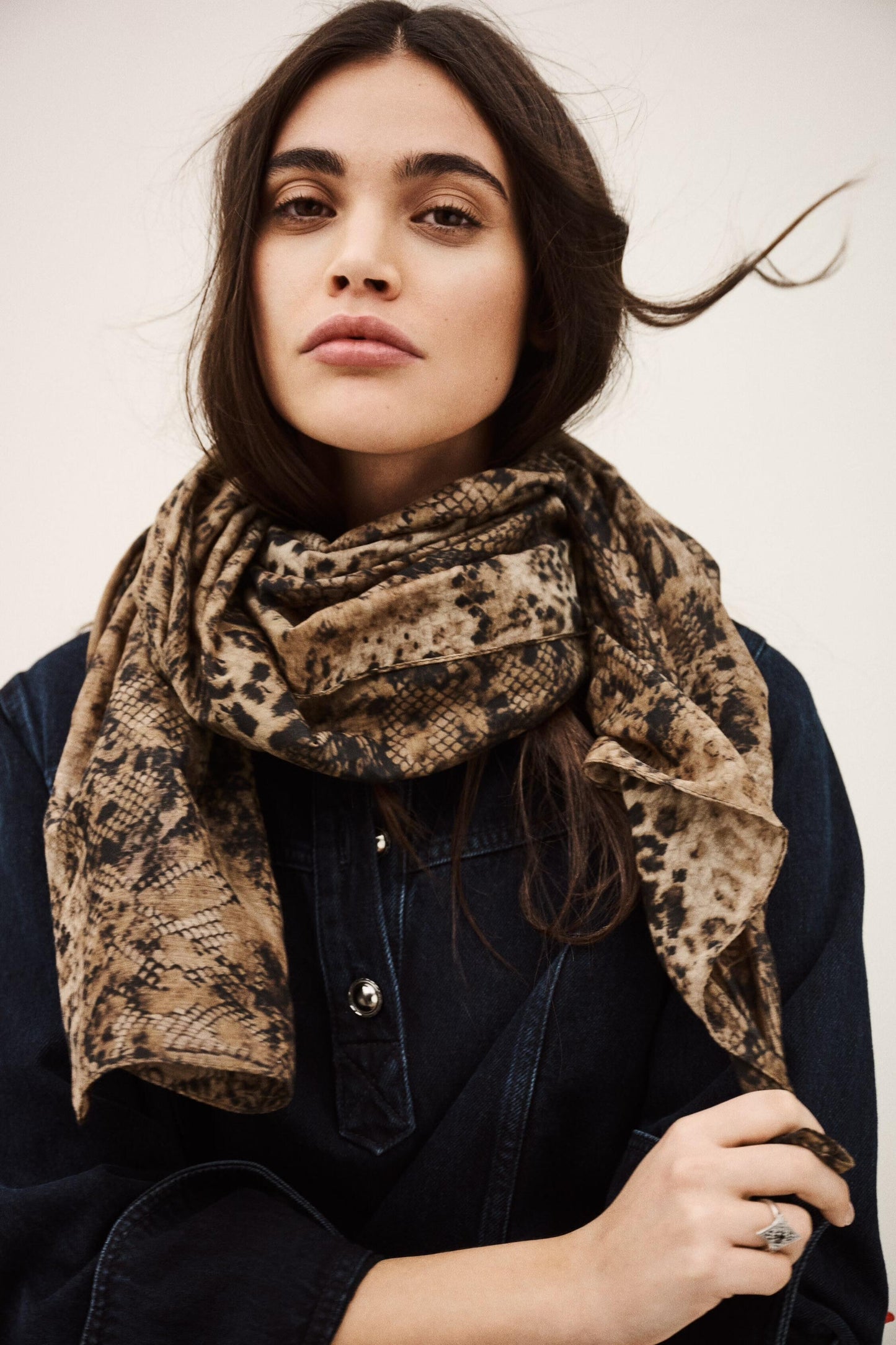 ba&sh Animal Print Patterned Scarf Sara Green