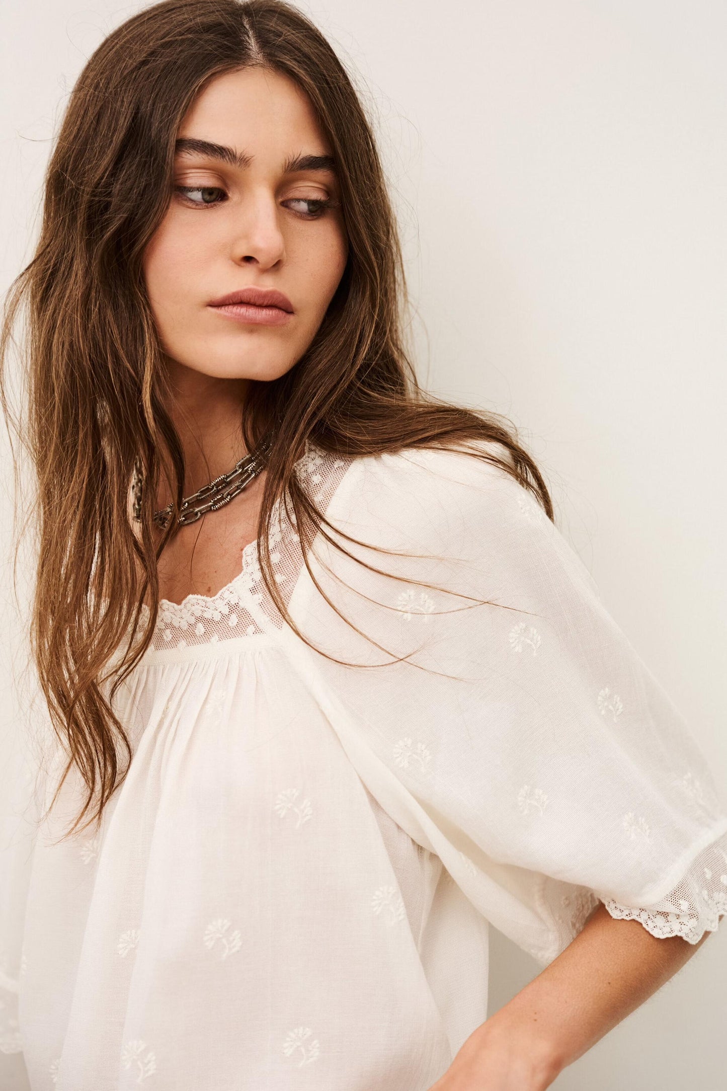 ba&sh Embroidered Lace Top Parly Off-White