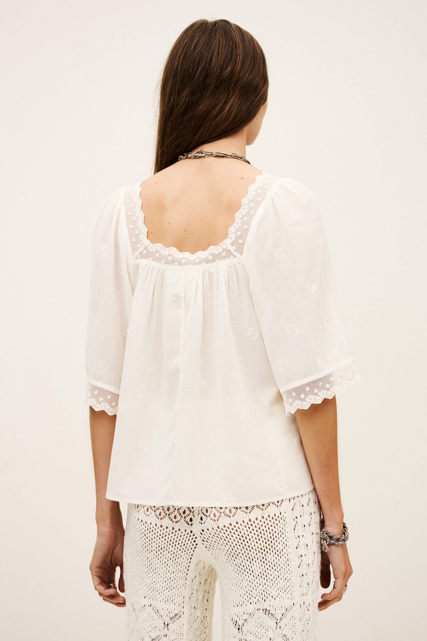 ba&sh Embroidered Lace Top Parly Off-White