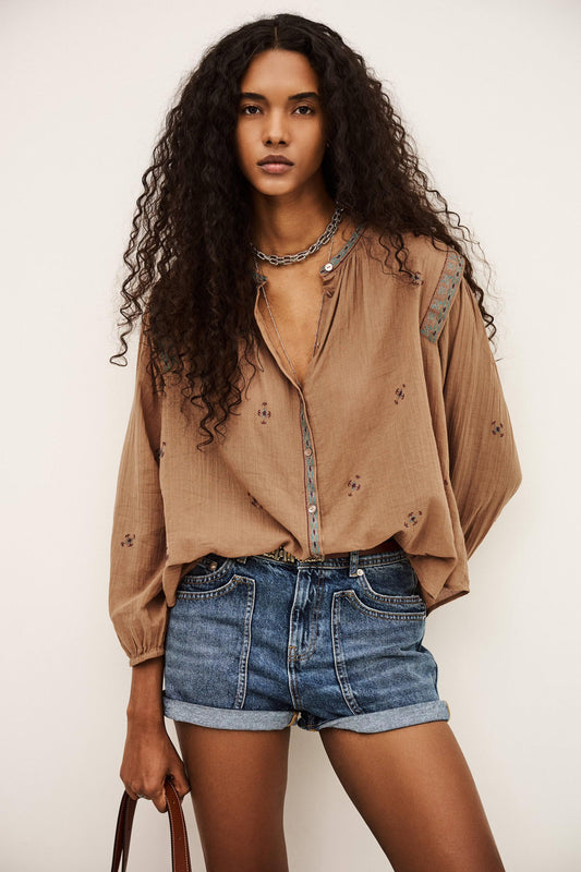 ba&sh Embroidered Shirt Dalila Beige