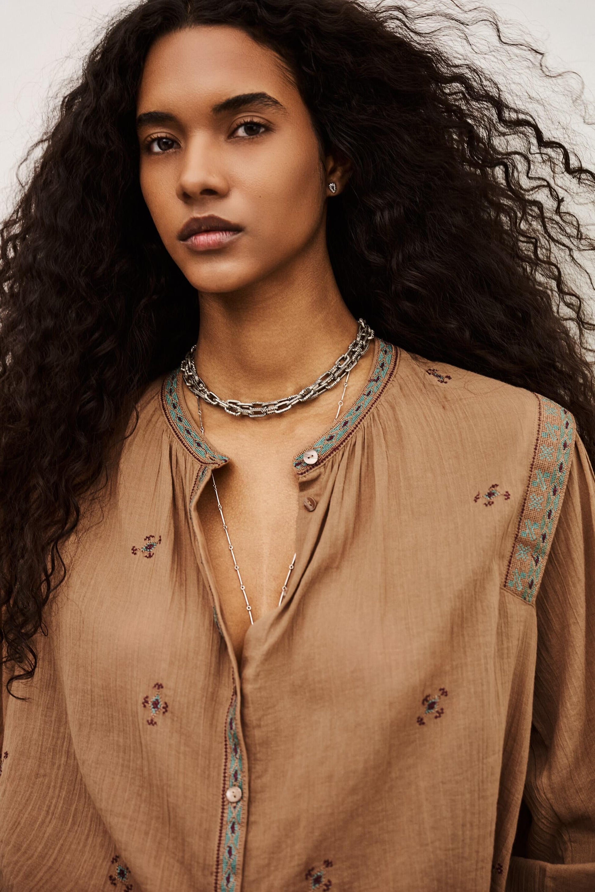 ba&sh Embroidered Shirt Dalila Beige