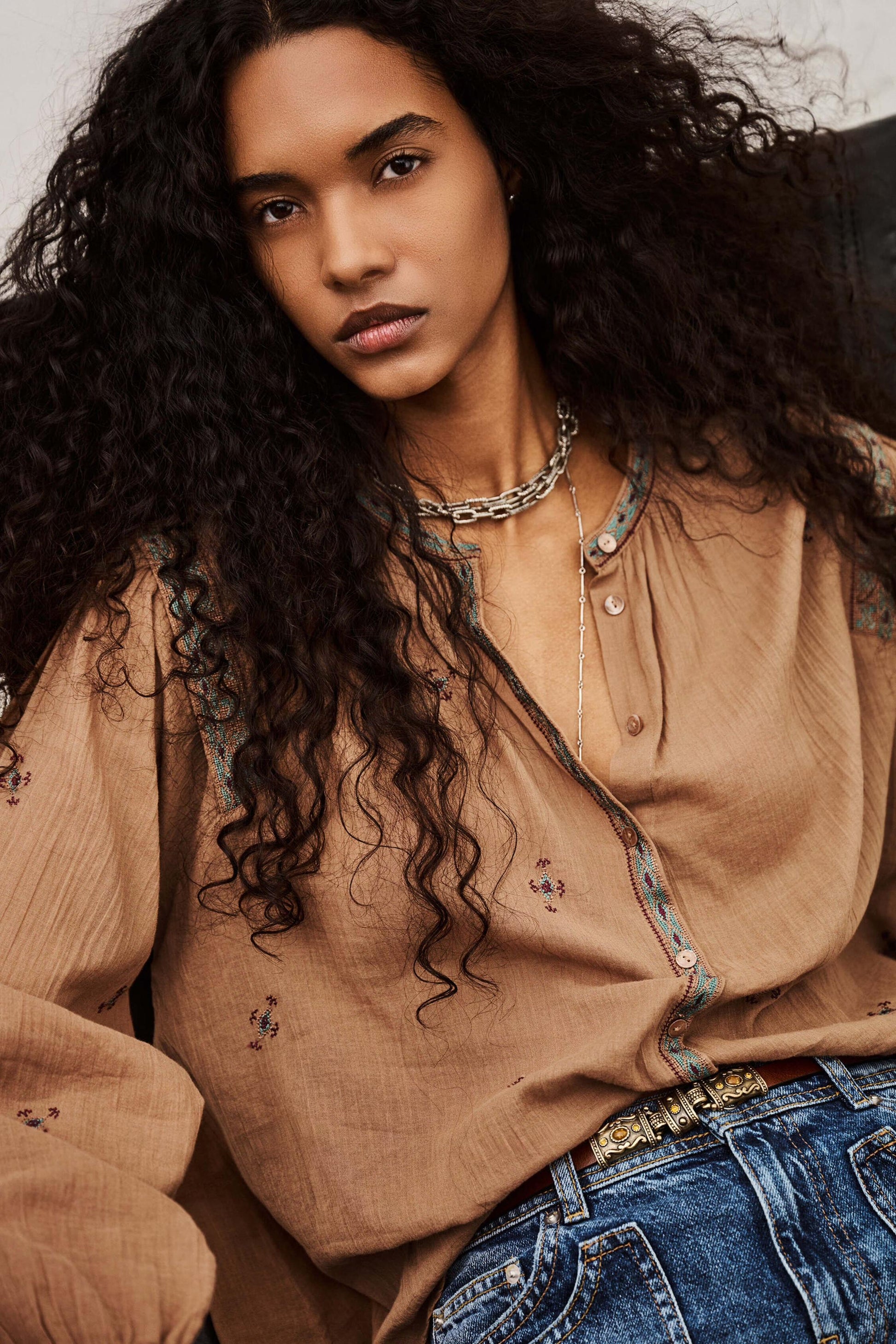 ba&sh Embroidered Shirt Dalila Beige