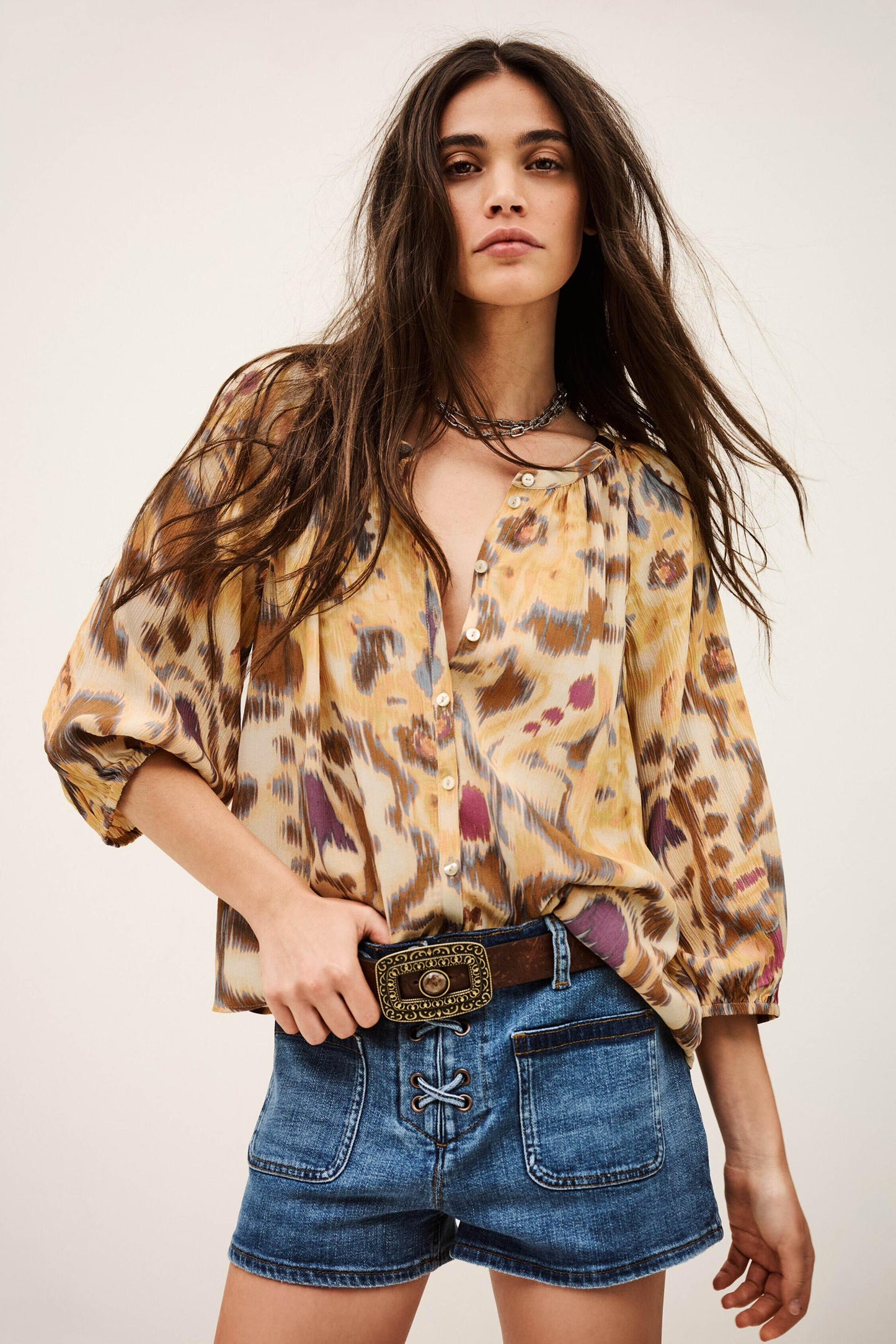 ba&sh Patterned Shirt Maelle Yellow