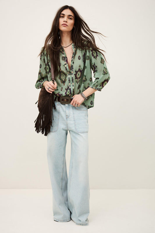 ba&sh Patterned Shirt Odelie Green
