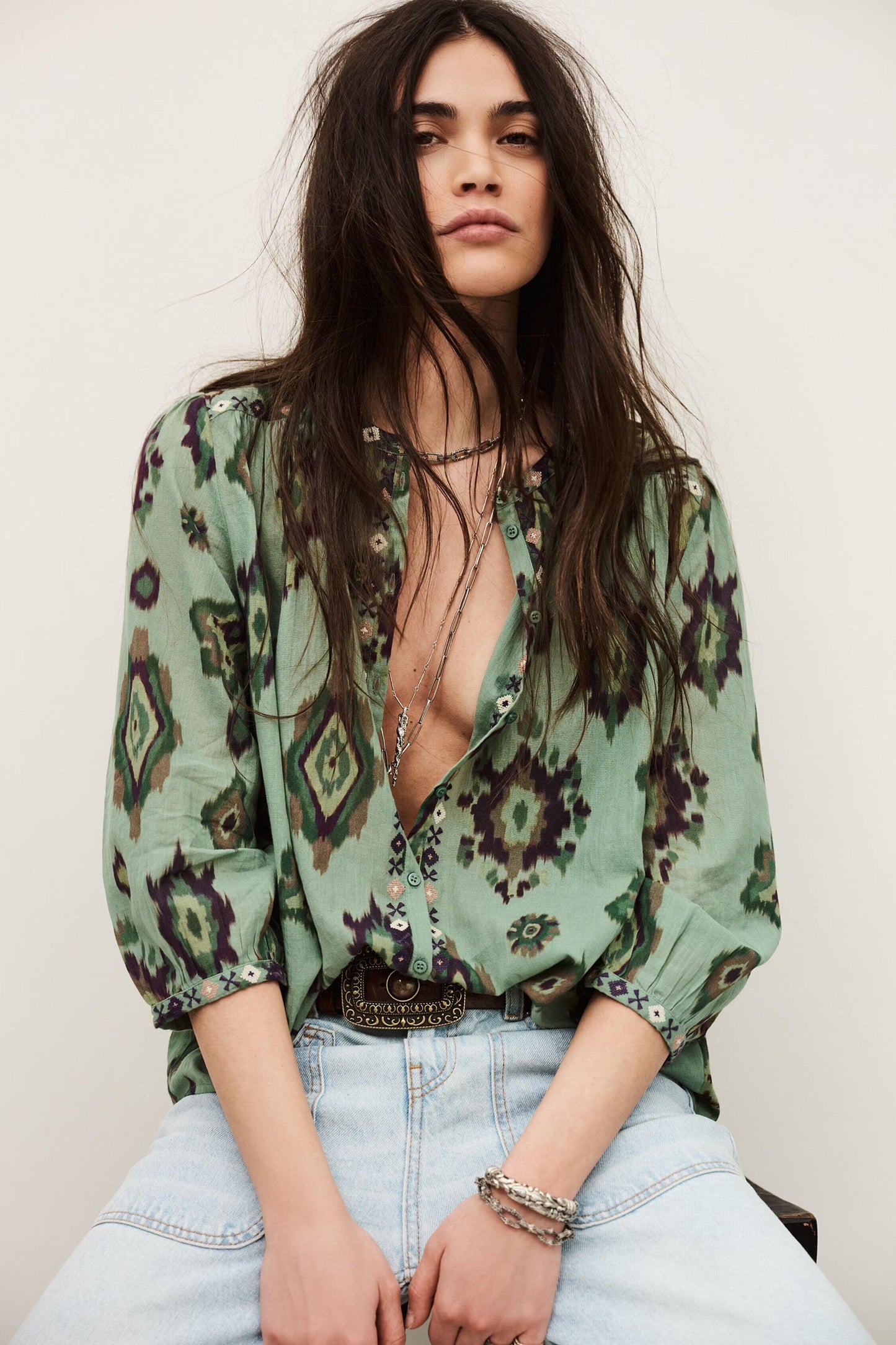 ba&sh Patterned Shirt Odelie Green