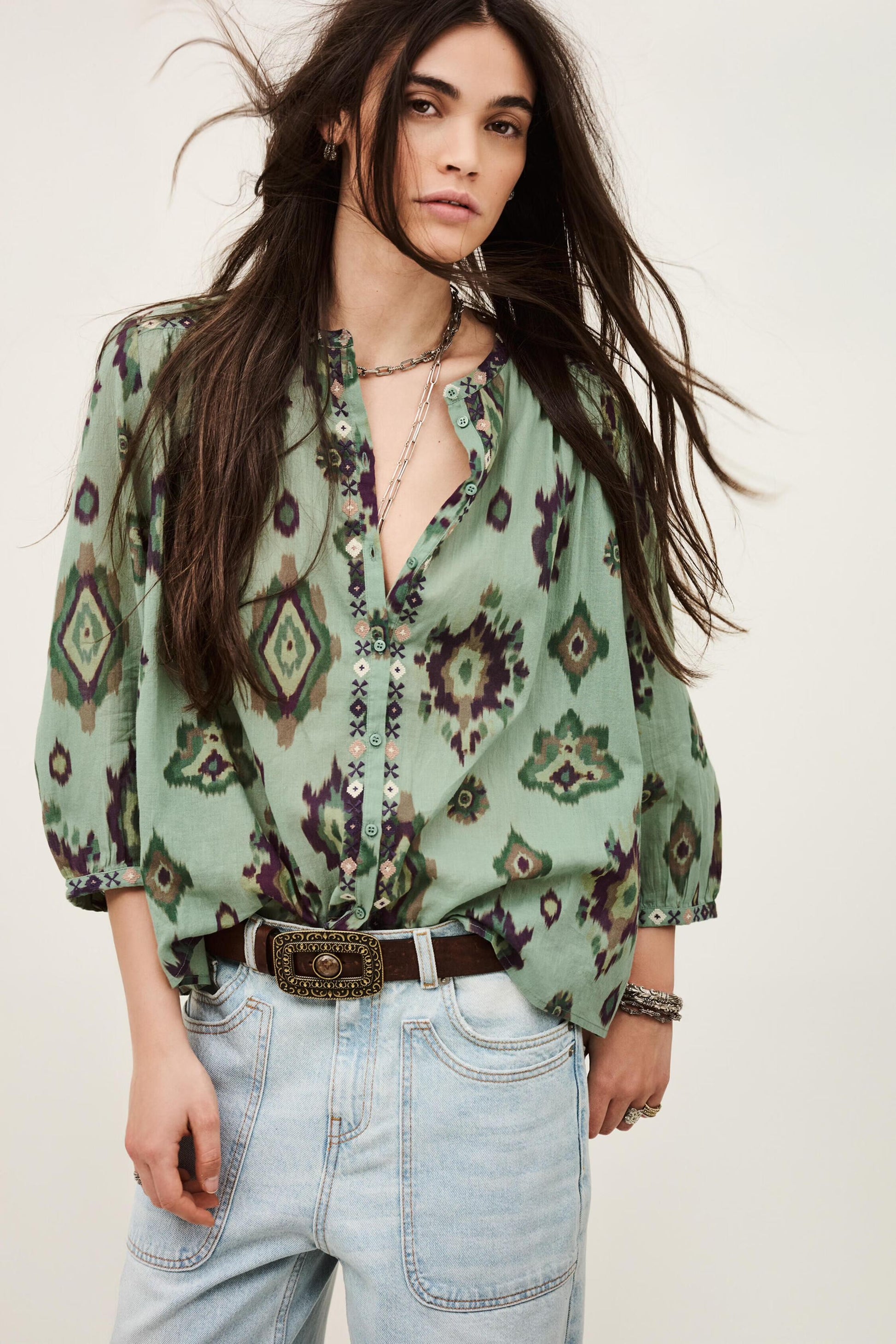 ba&sh Patterned Shirt Odelie Green