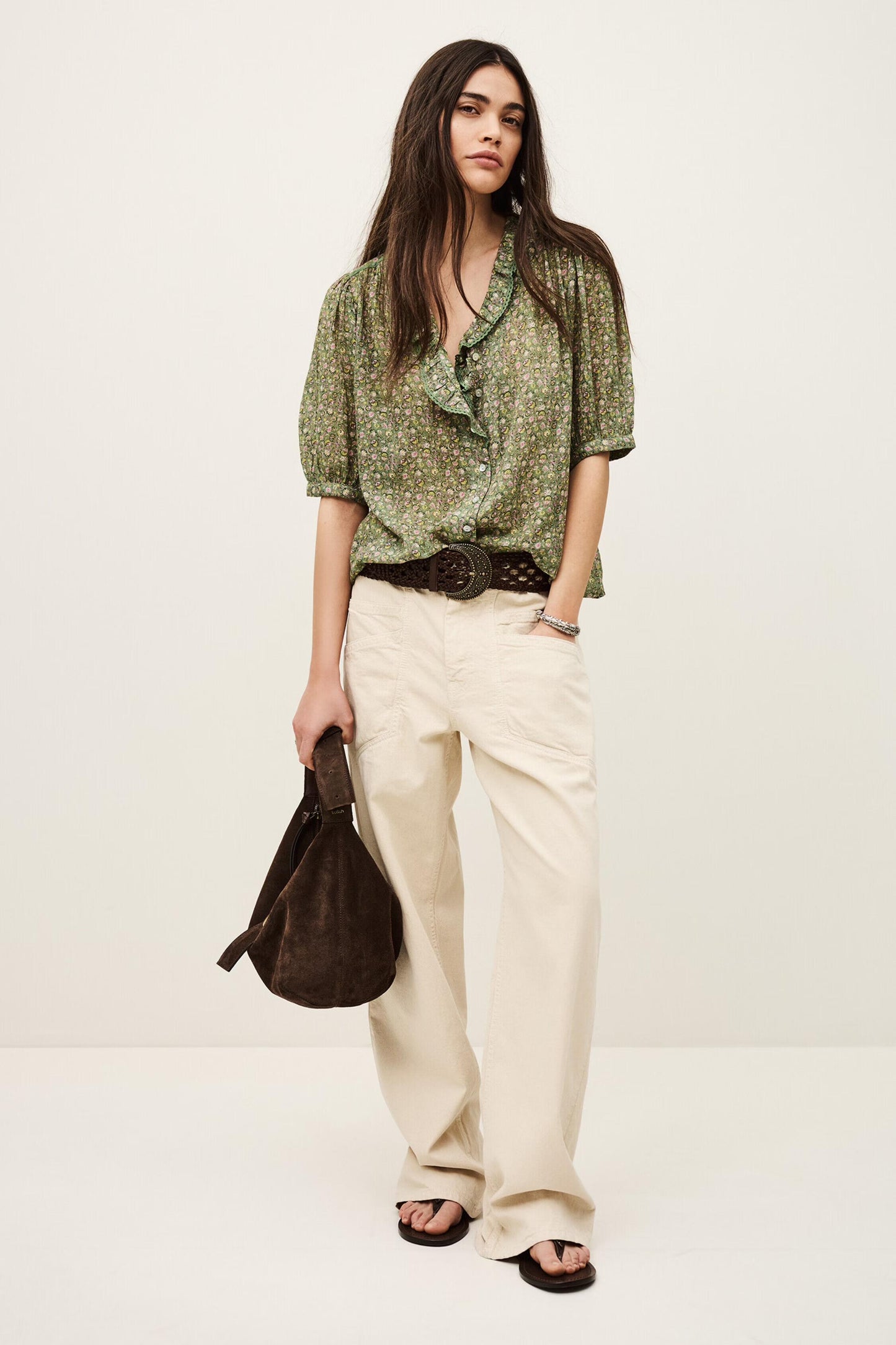 ba&sh Patterned Shirt Physalys Green