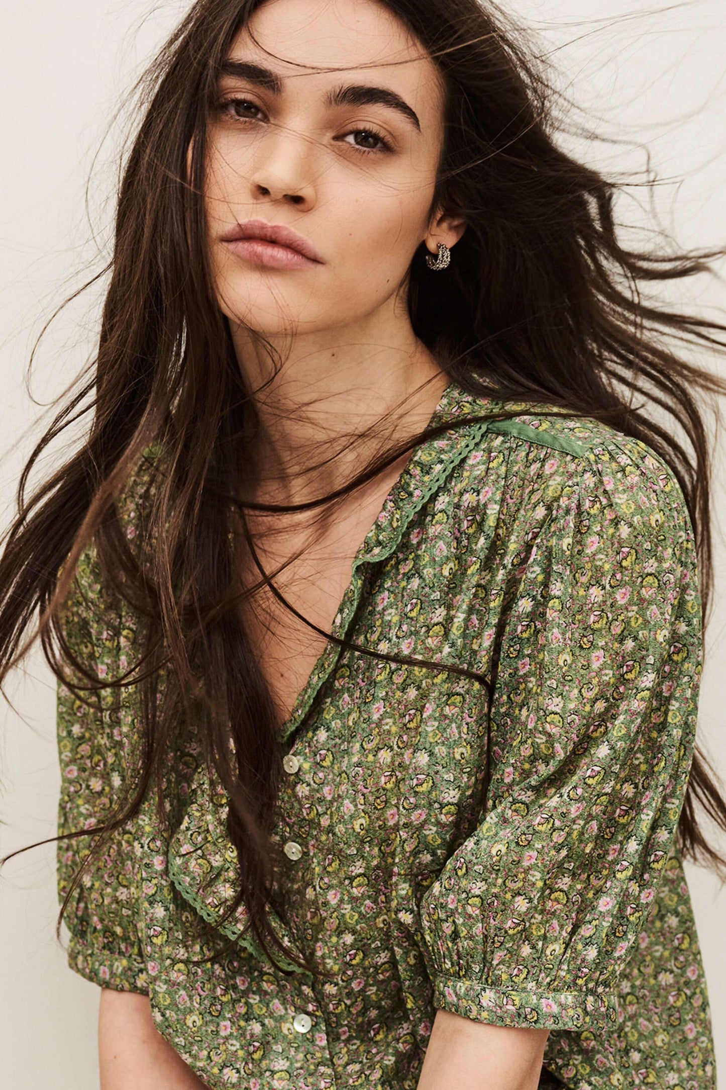 ba&sh Patterned Shirt Physalys Green