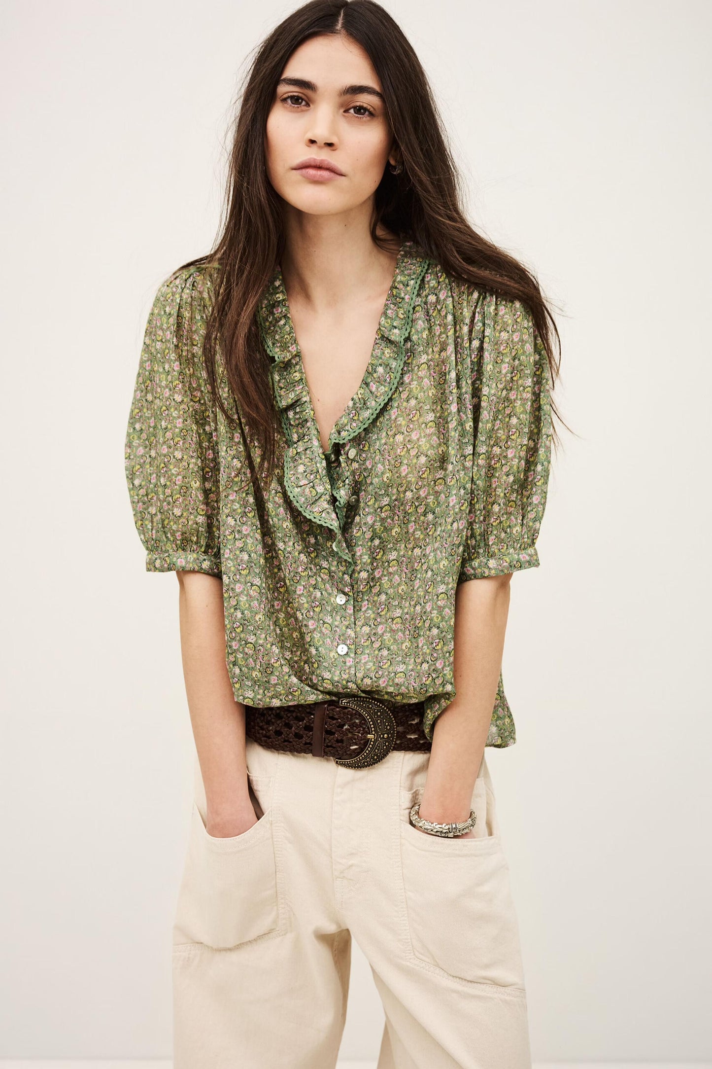 ba&sh Patterned Shirt Physalys Green
