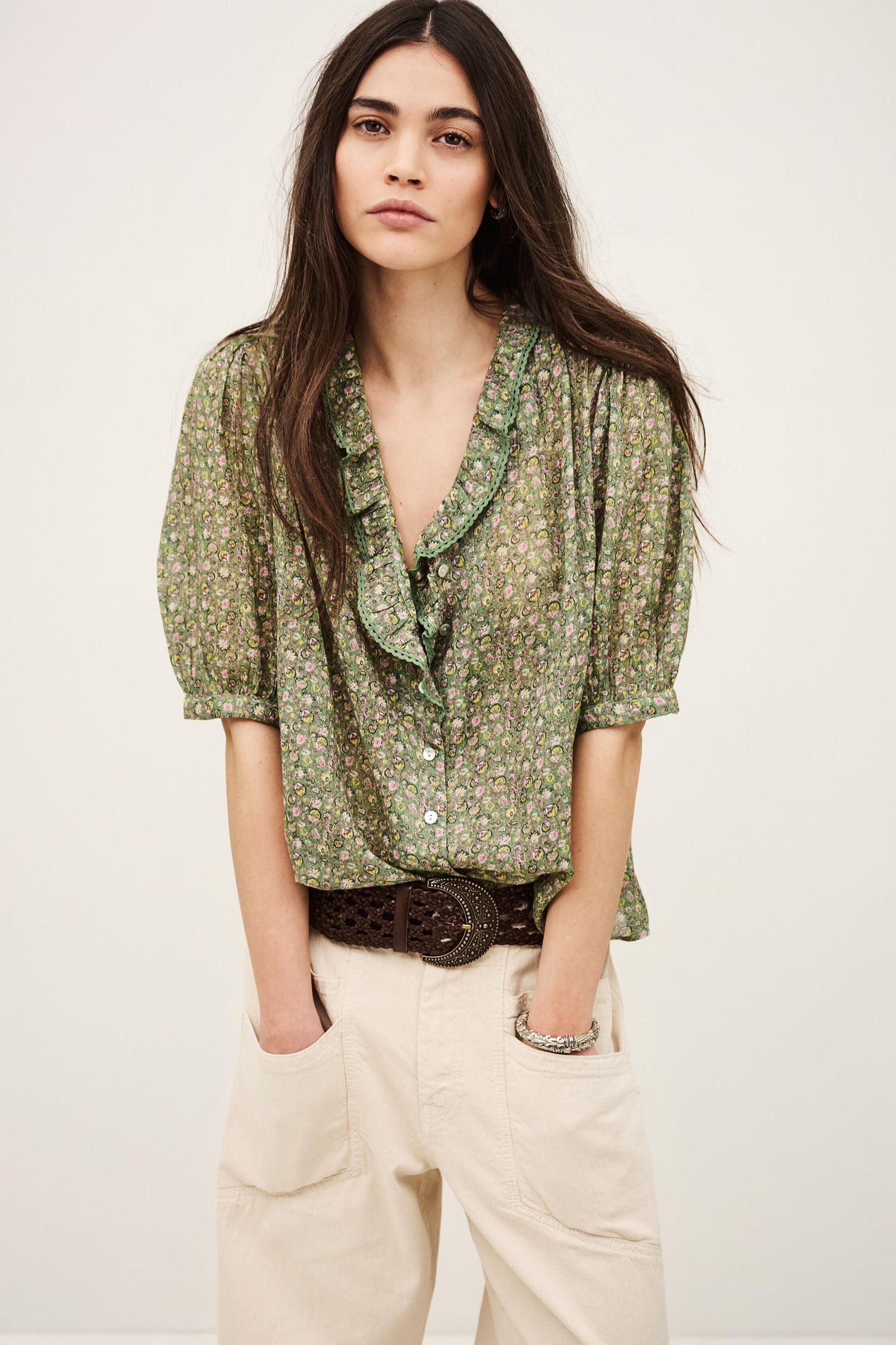 ba&sh Patterned Shirt Physalys Green