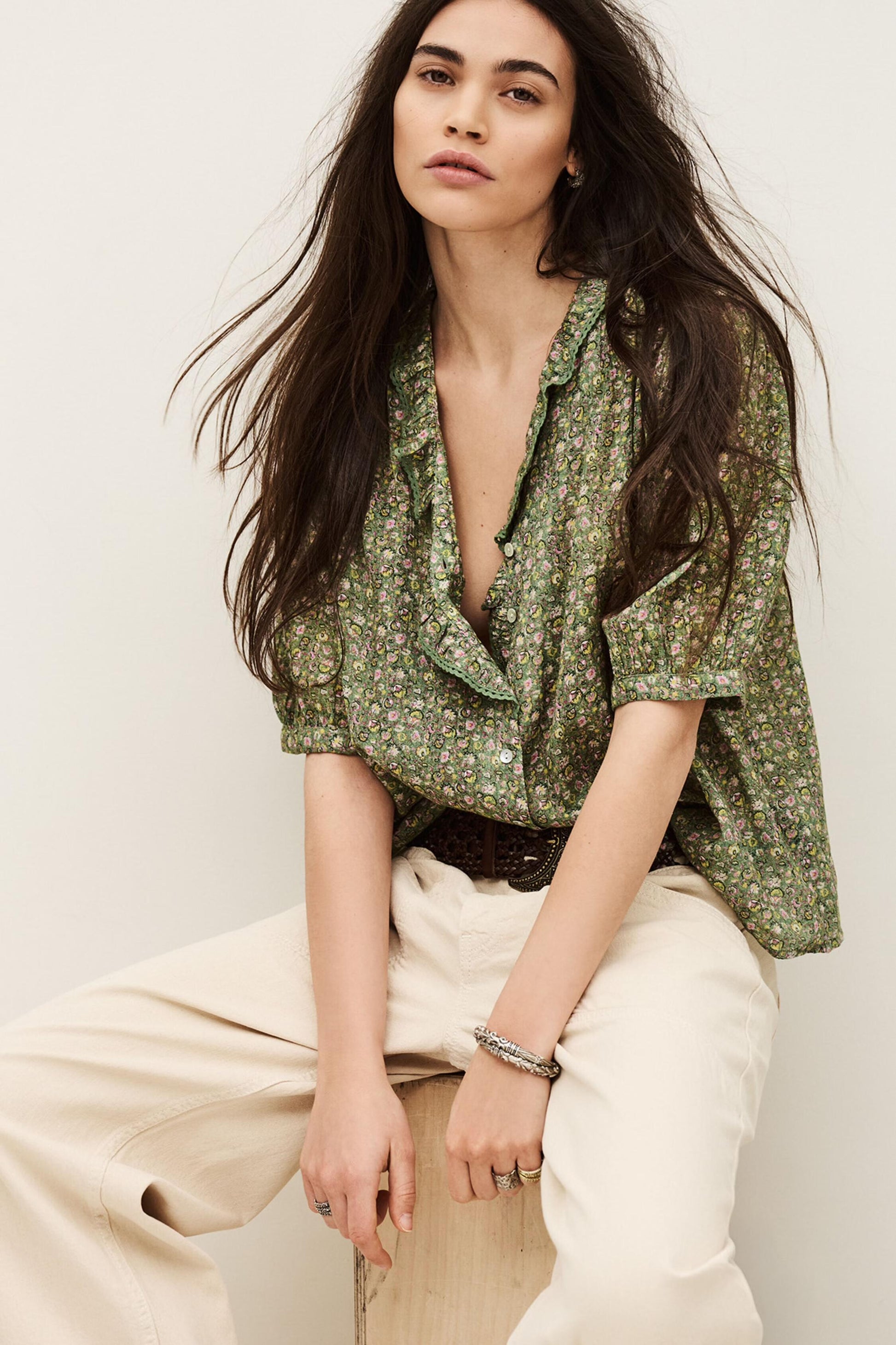 ba&sh Patterned Shirt Physalys Green