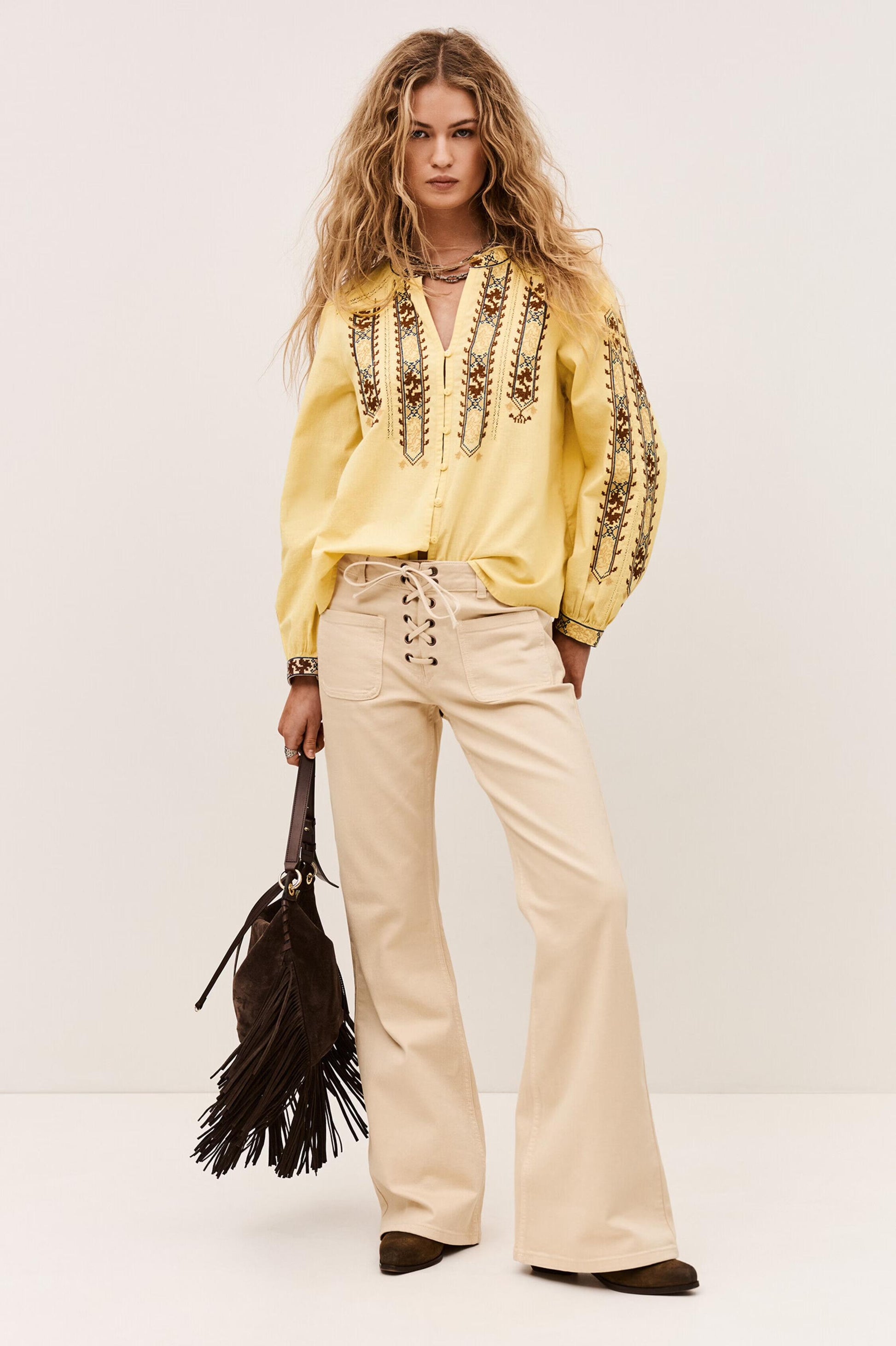 ba&sh Embroidered Blouse, Sleeves Faustina Yellow