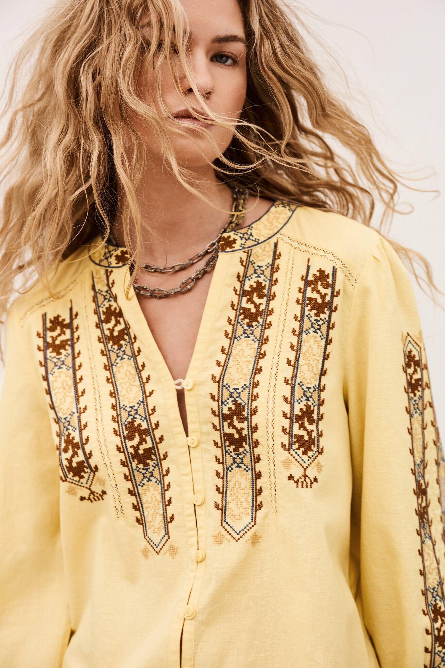 ba&sh Embroidered Blouse, Sleeves Faustina Yellow