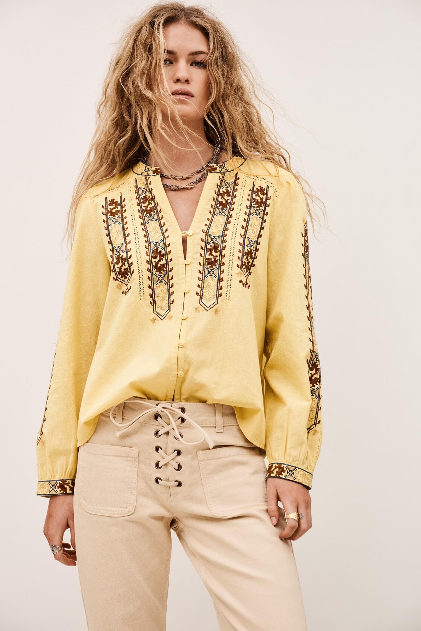 ba&sh Embroidered Blouse, Sleeves Faustina Yellow