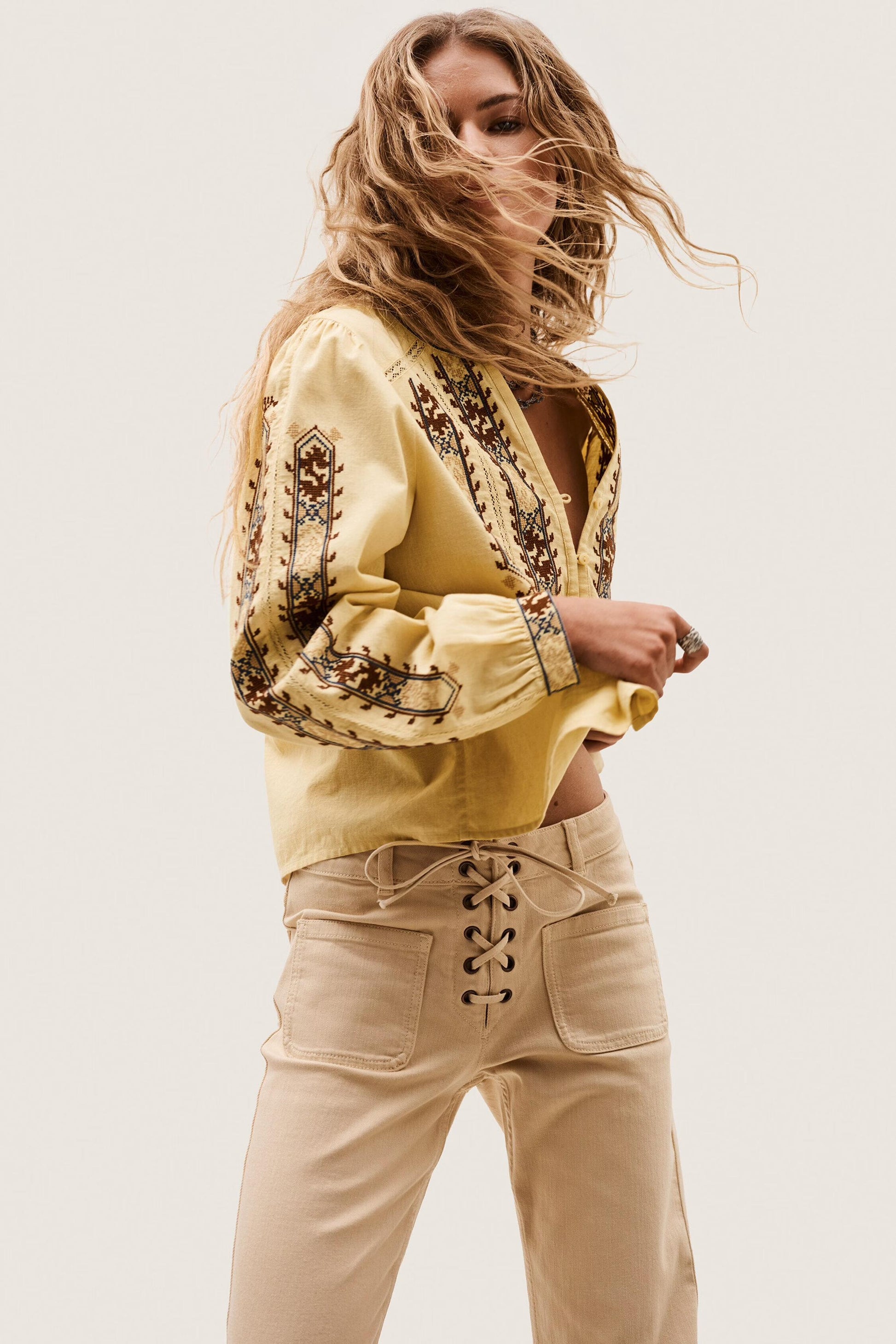 ba&sh Embroidered Blouse, Sleeves Faustina Yellow
