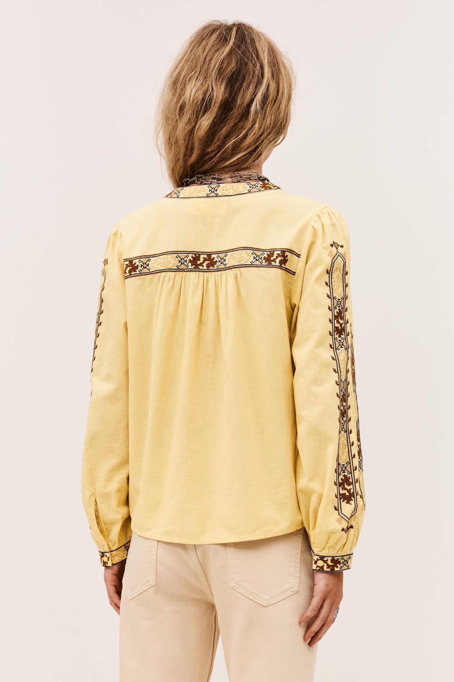 ba&sh Embroidered Blouse, Sleeves Faustina Yellow