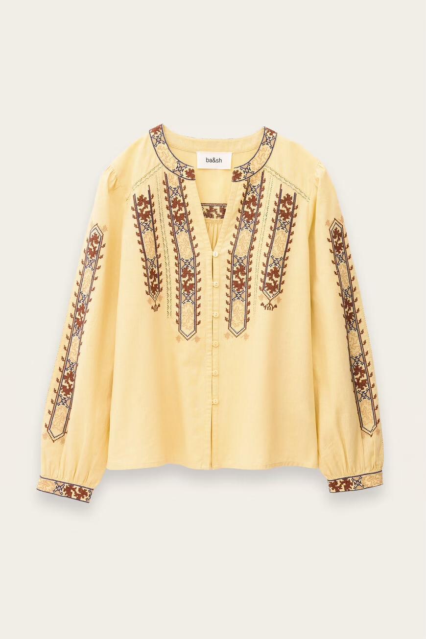 ba&sh Embroidered Blouse, Sleeves Faustina Yellow