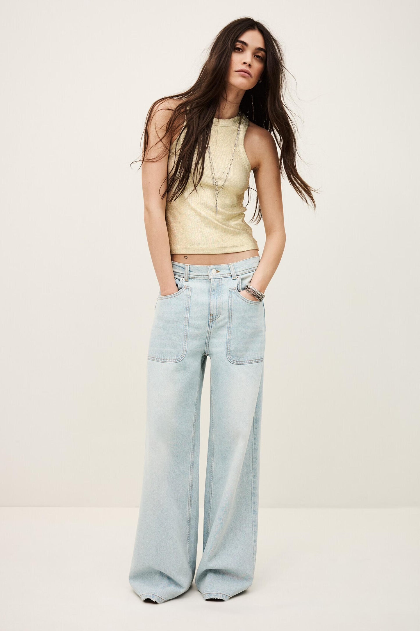 ba&sh Ribbed Lurex Effect Tank Top Shadey Gold