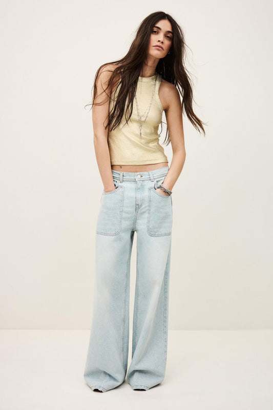 ba&sh Ribbed Lurex Effect Tank Top Shadey Gold