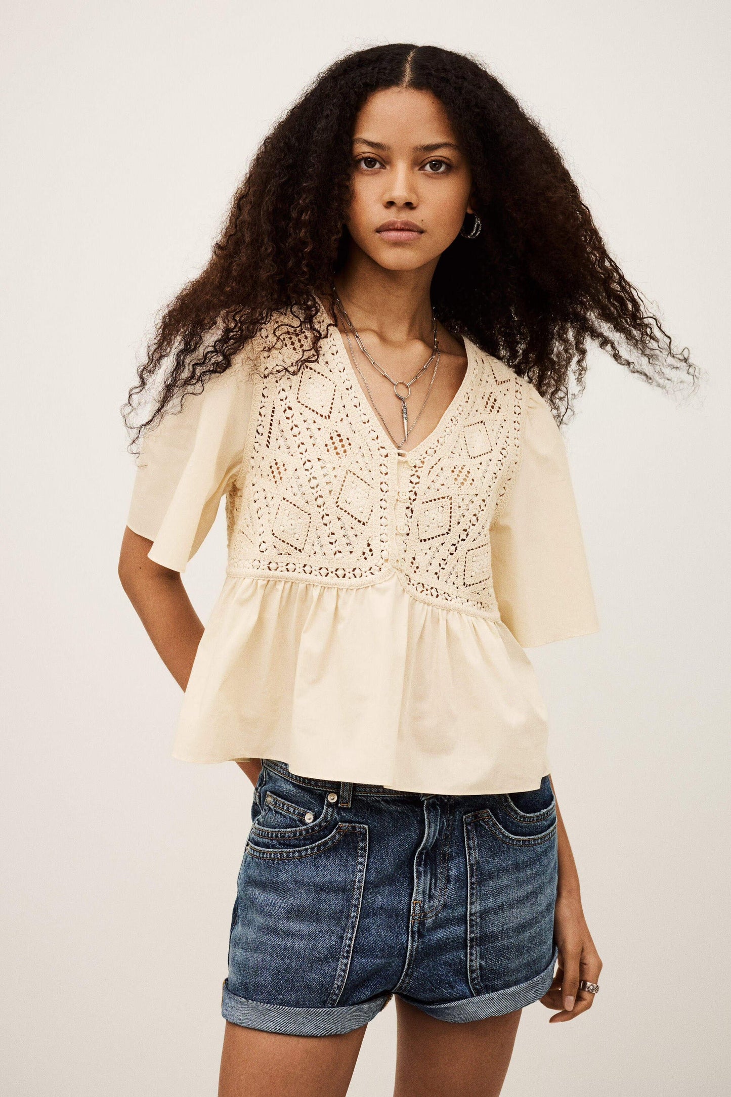 ba&sh Short-Sleeved Blouse Salvi Off-White