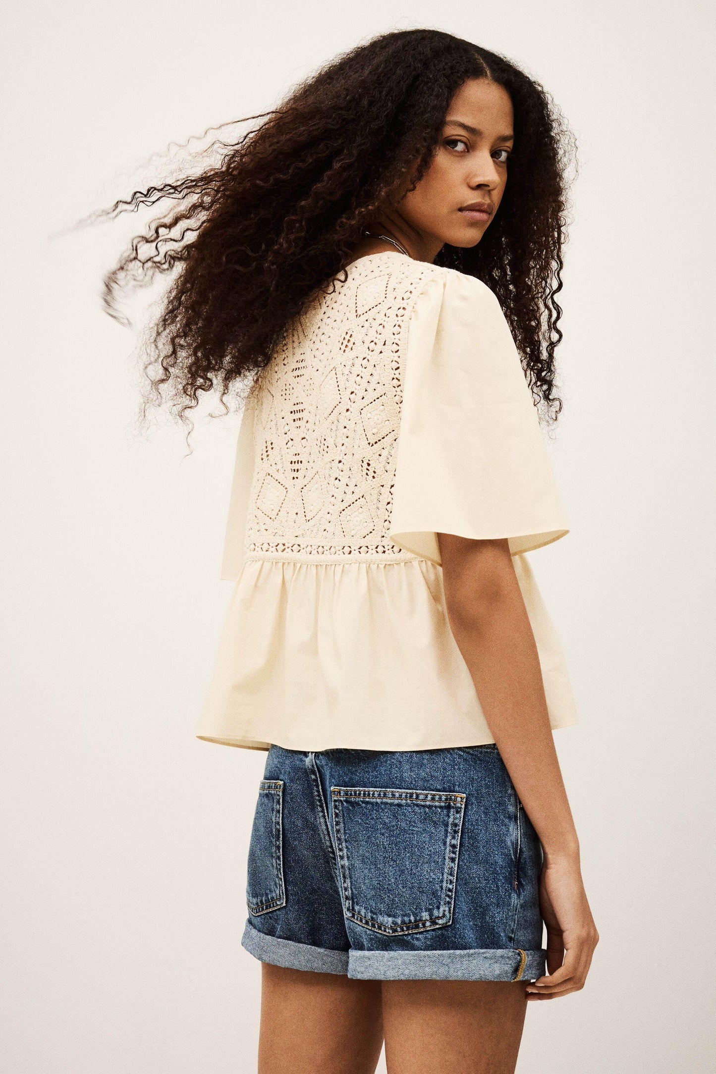 ba&sh Short-Sleeved Blouse Salvi Off-White