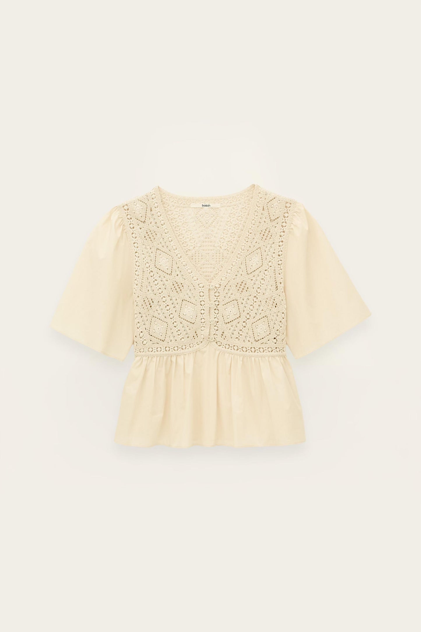 ba&sh Short-Sleeved Blouse Salvi Off-White