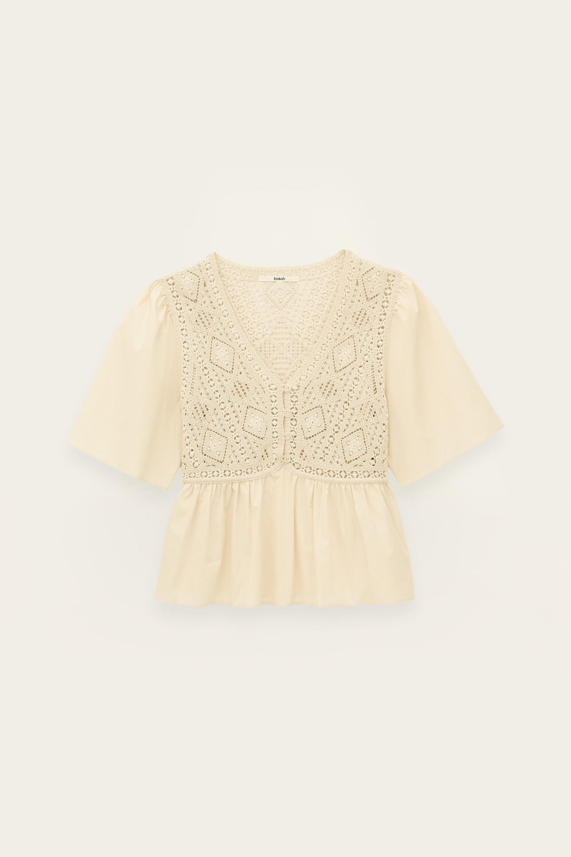 ba&sh Short-Sleeved Blouse Salvi Off-White