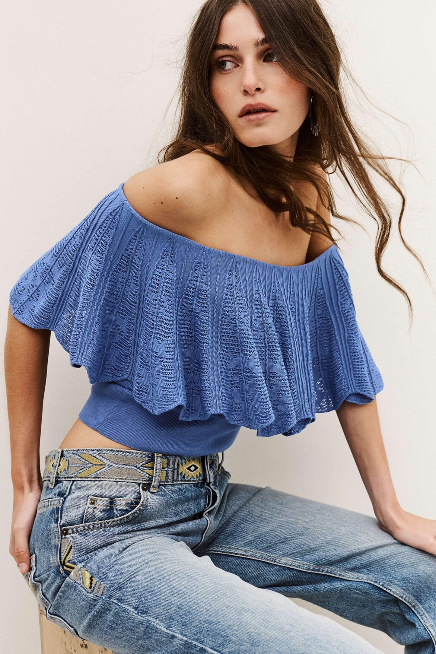 ba&sh Off-The-Shoulder Top Salda Blue
