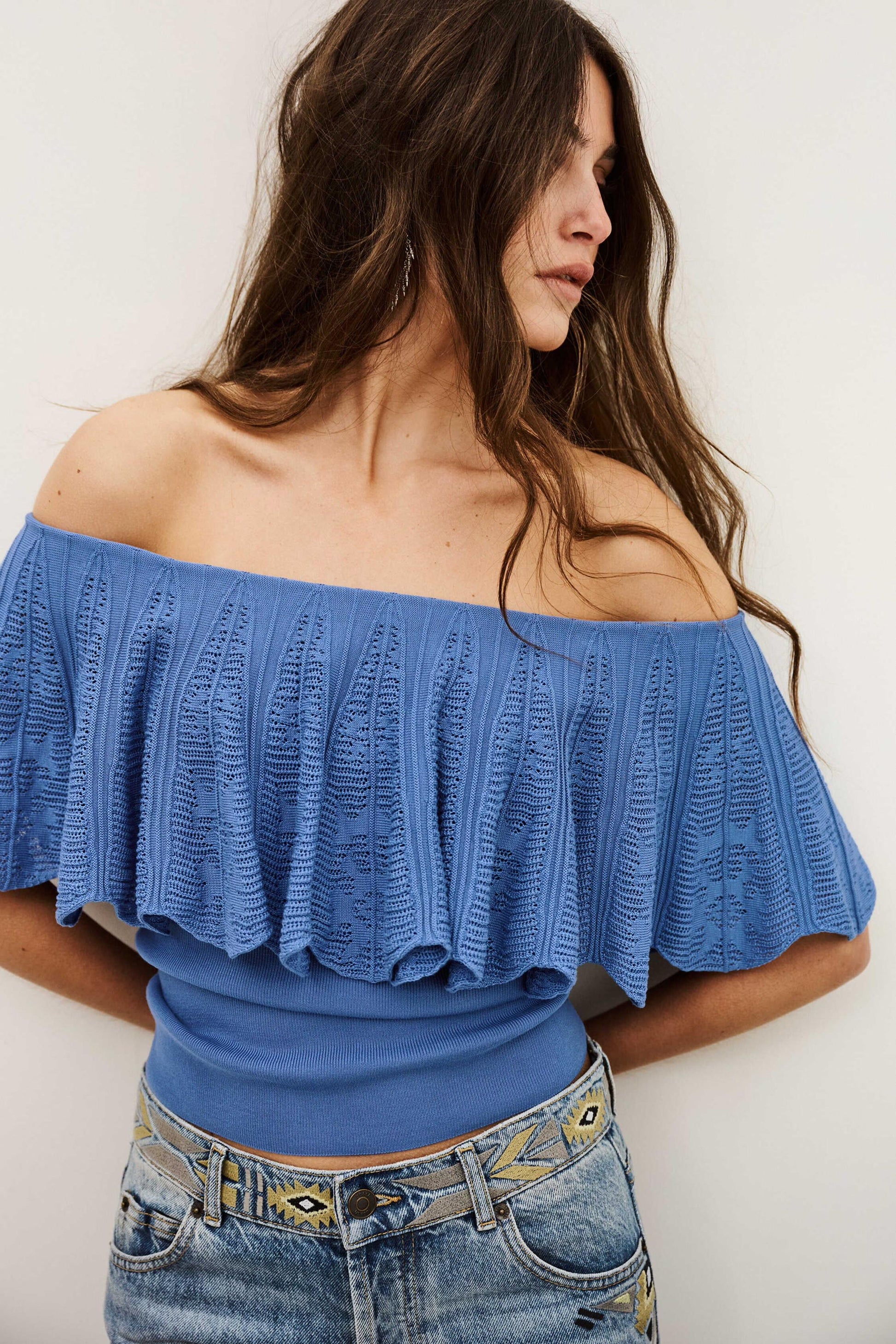 ba&sh Off-The-Shoulder Top Salda Blue