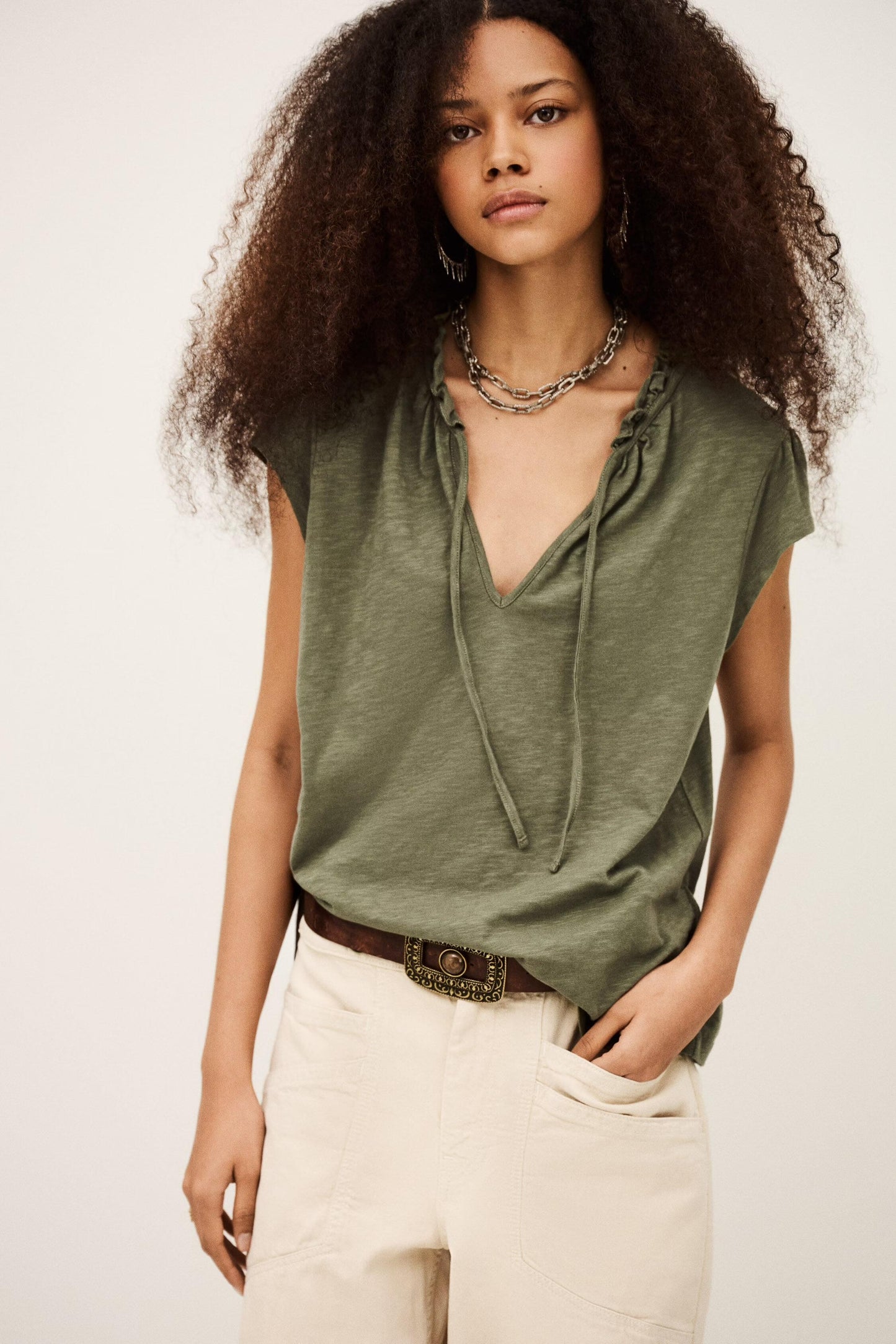 ba&sh Top With Ruffled Sleeves Very Green