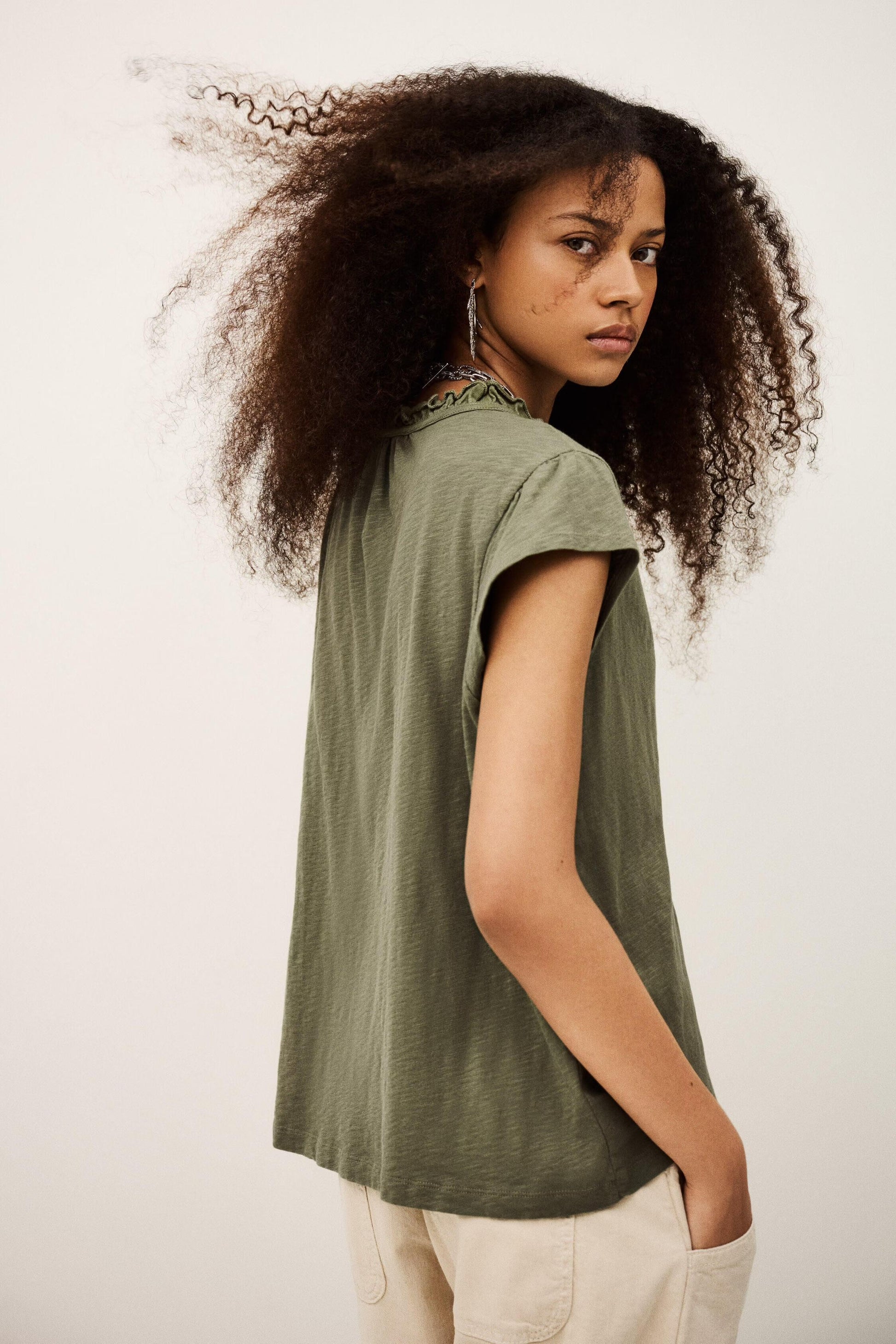 ba&sh Top With Ruffled Sleeves Very Green