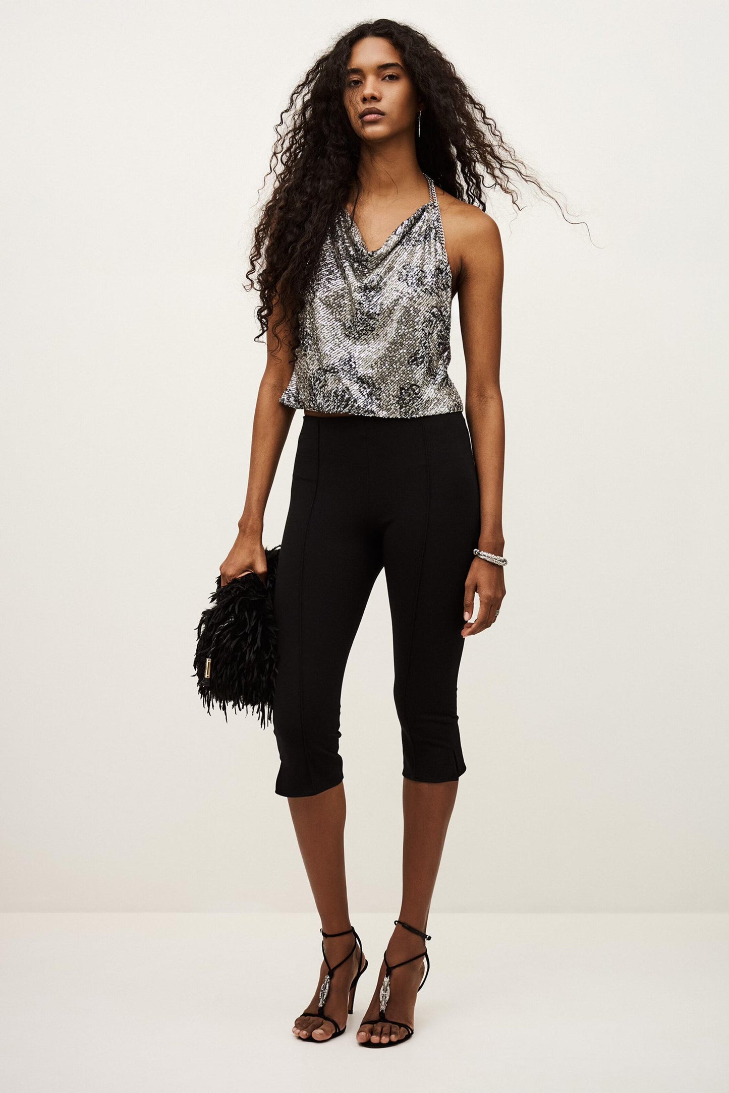 ba&sh Sequined Scoop-Neck Top Simona Black