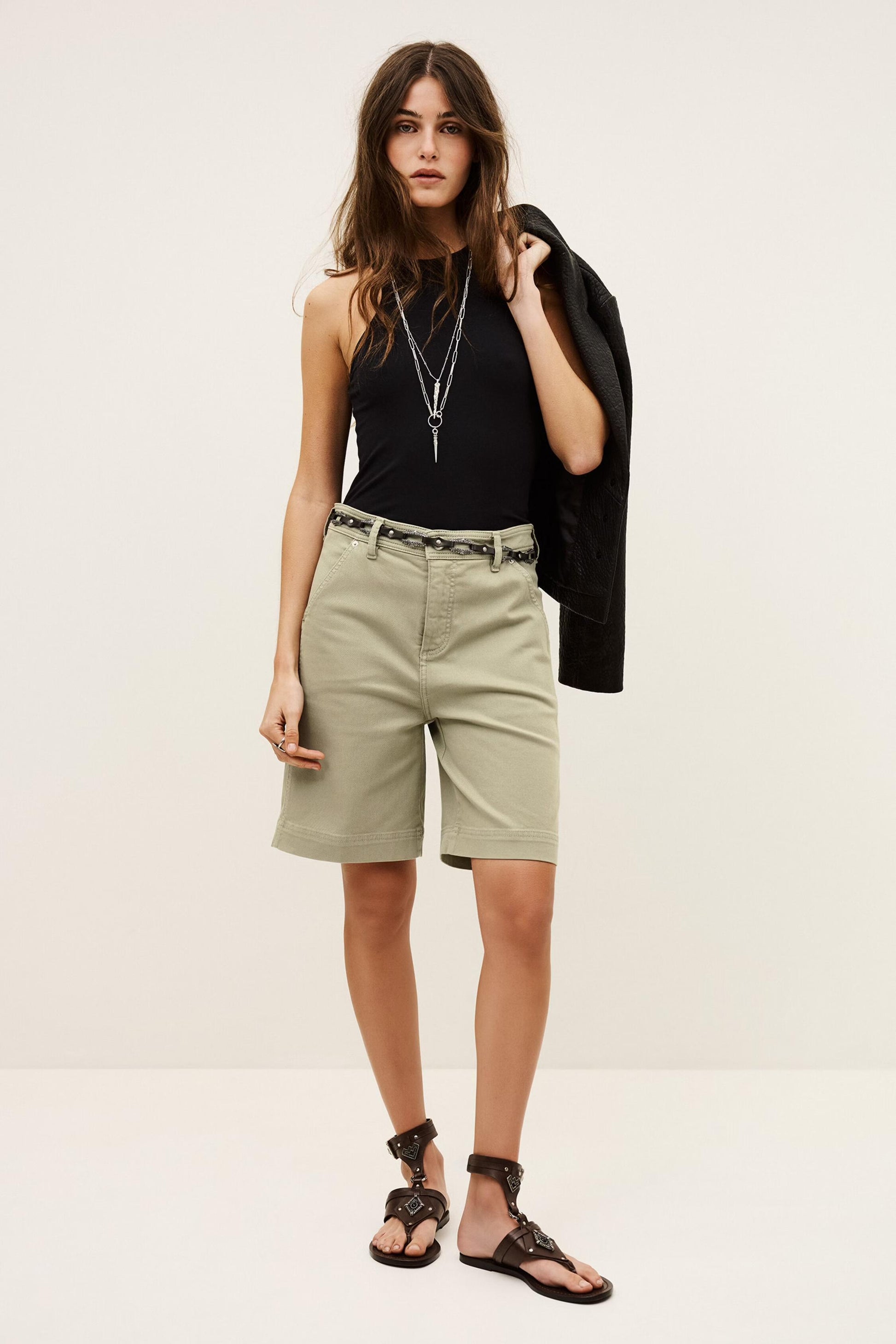 ba&sh Loose-Fitting Cotton Bermuda Shorts Todd Green